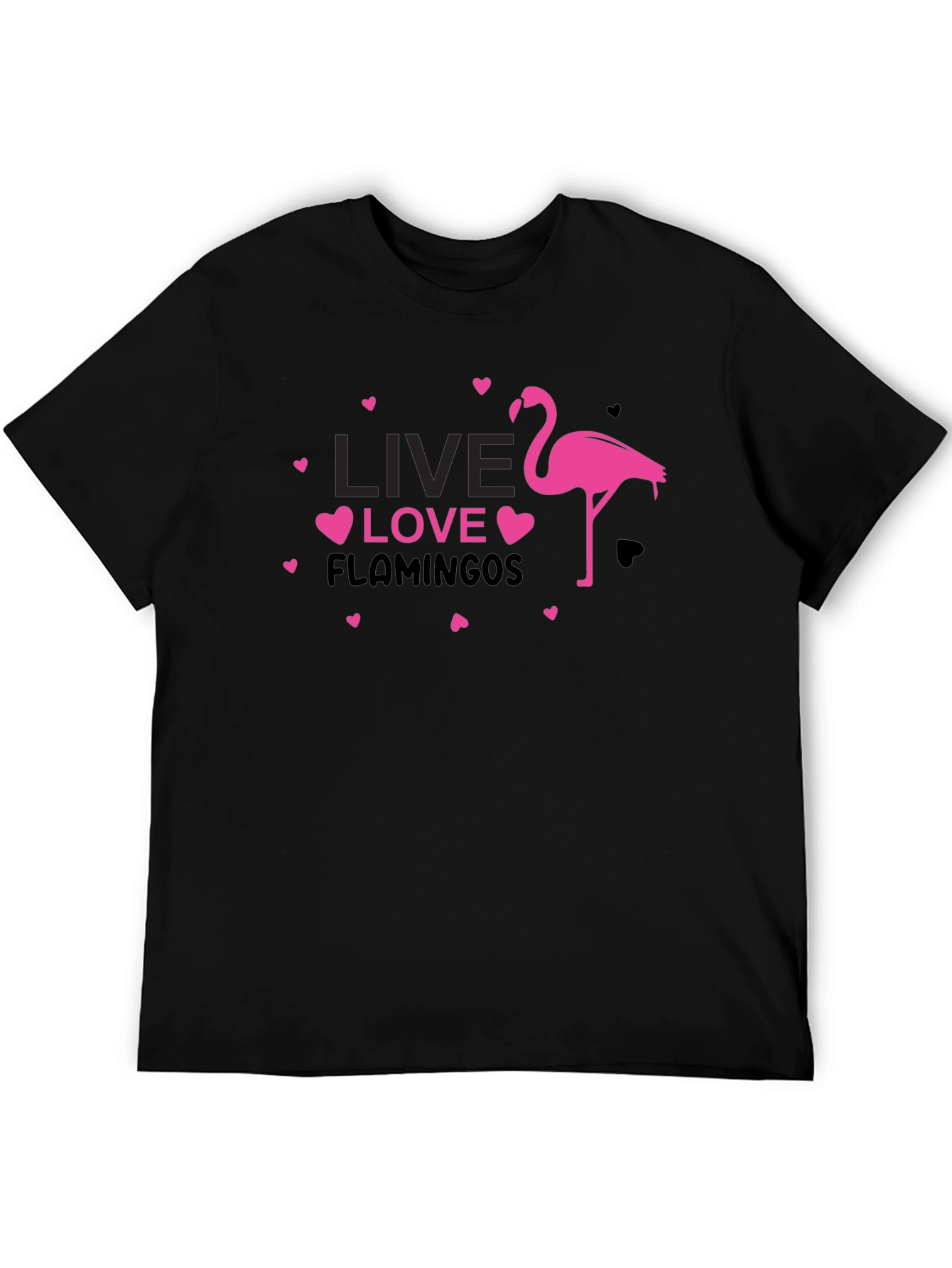 Black Live Love Flamingos Black T-Shirt view 5