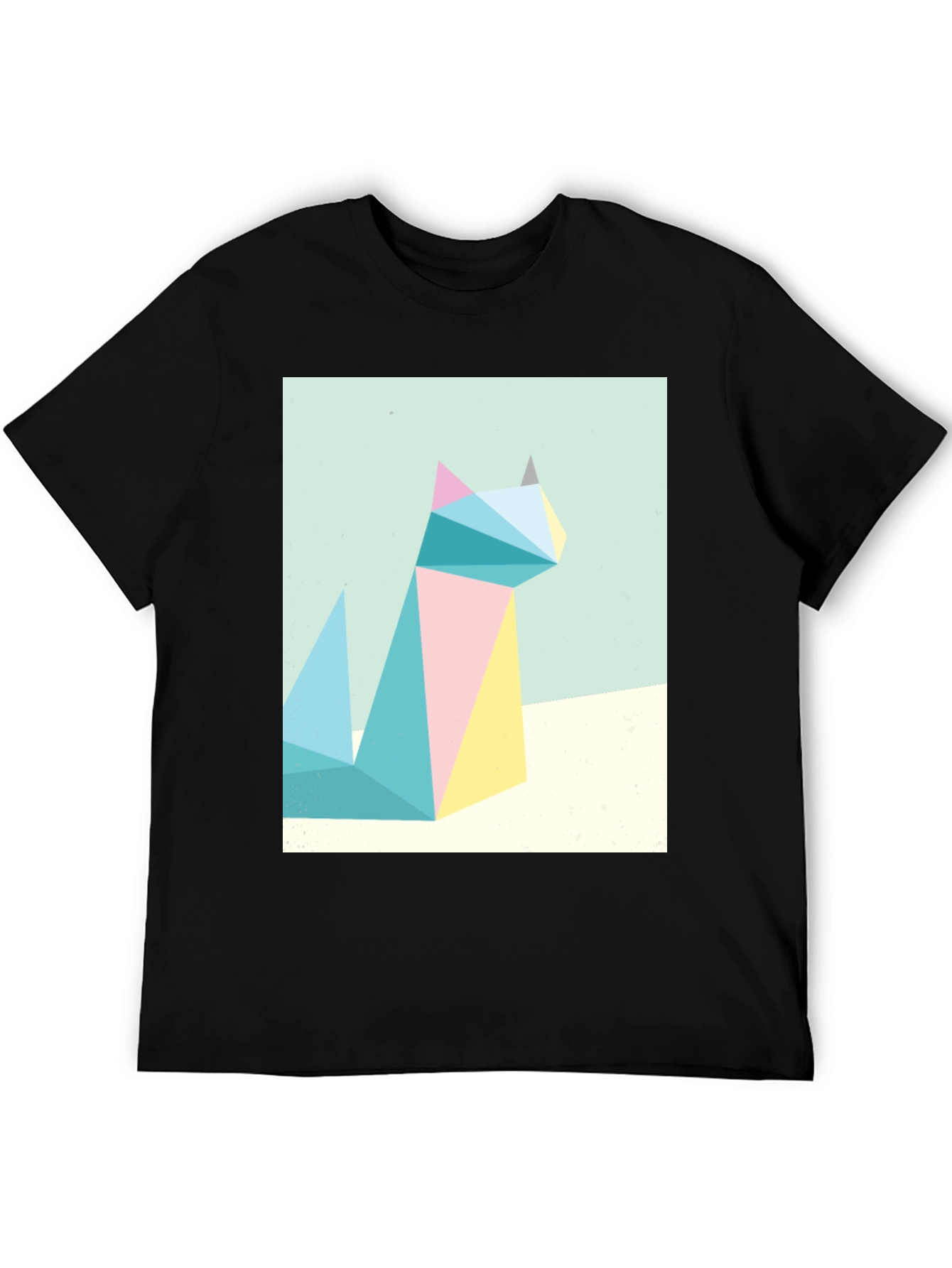 Black Geometric Cat Print Tee - Modern Art Shirt view 5