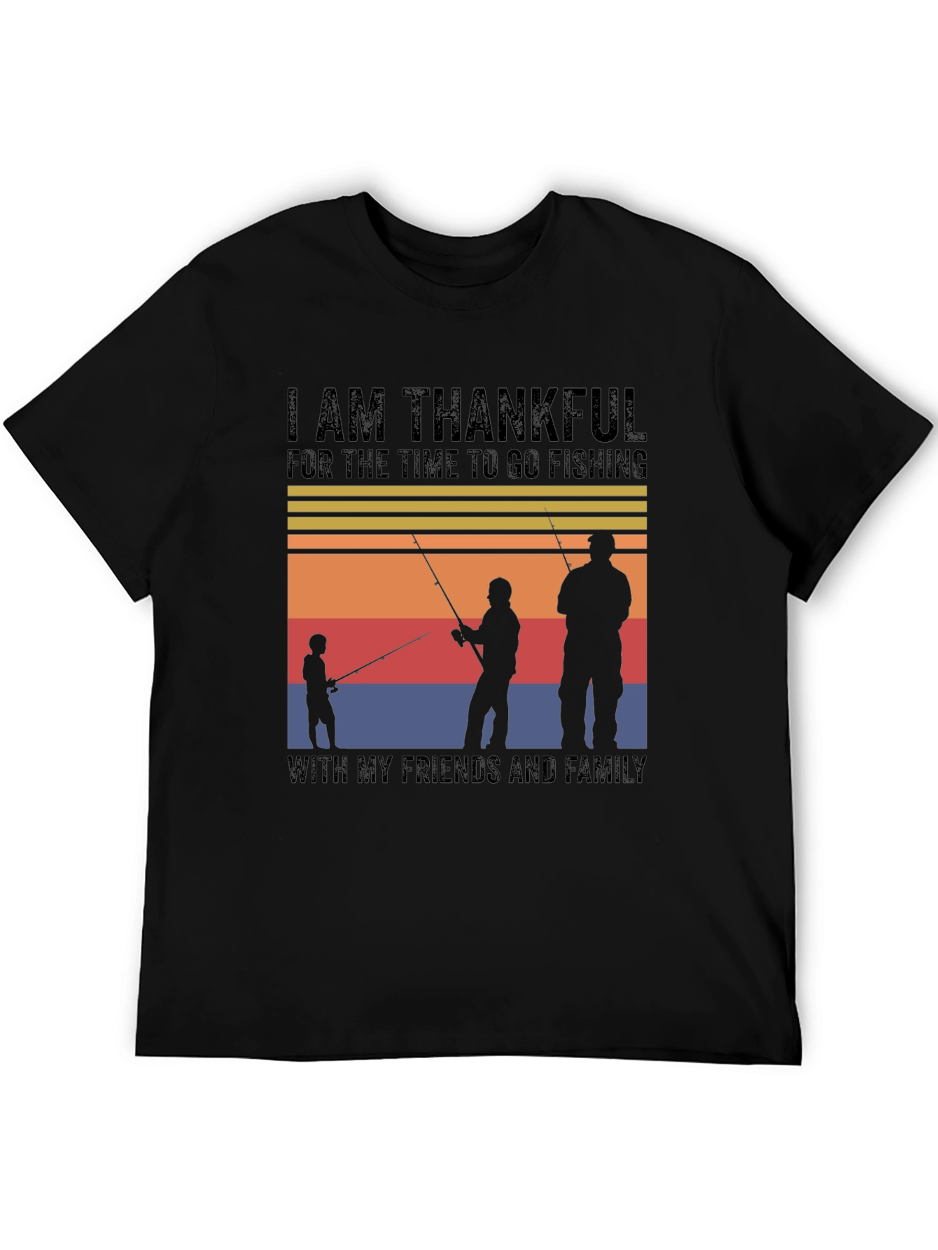 Black Thankful Fishing Friends Family T-Shirt view 5
