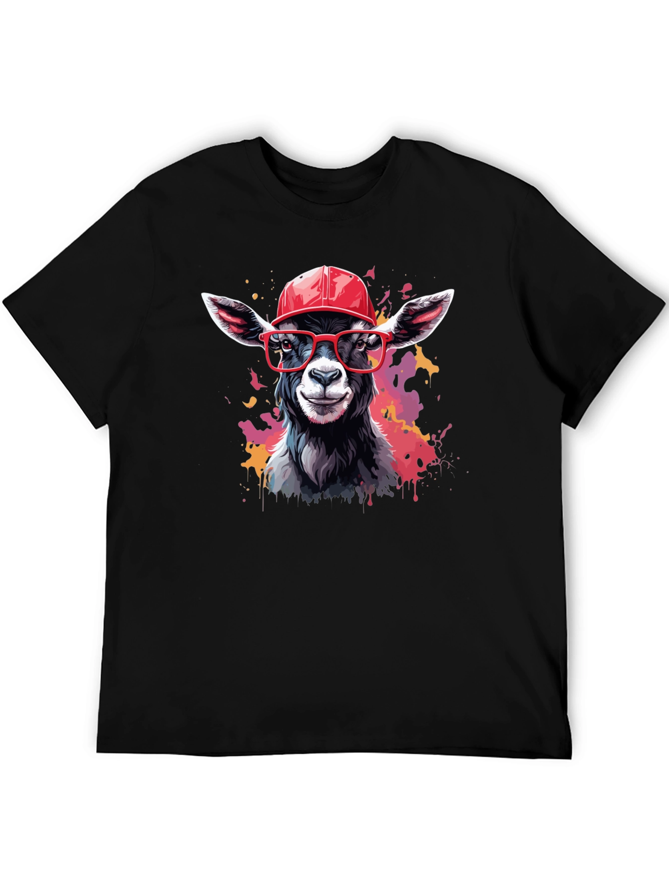 Black Goat Tee with Cap and Glasses - Cool Animal Design! view 5