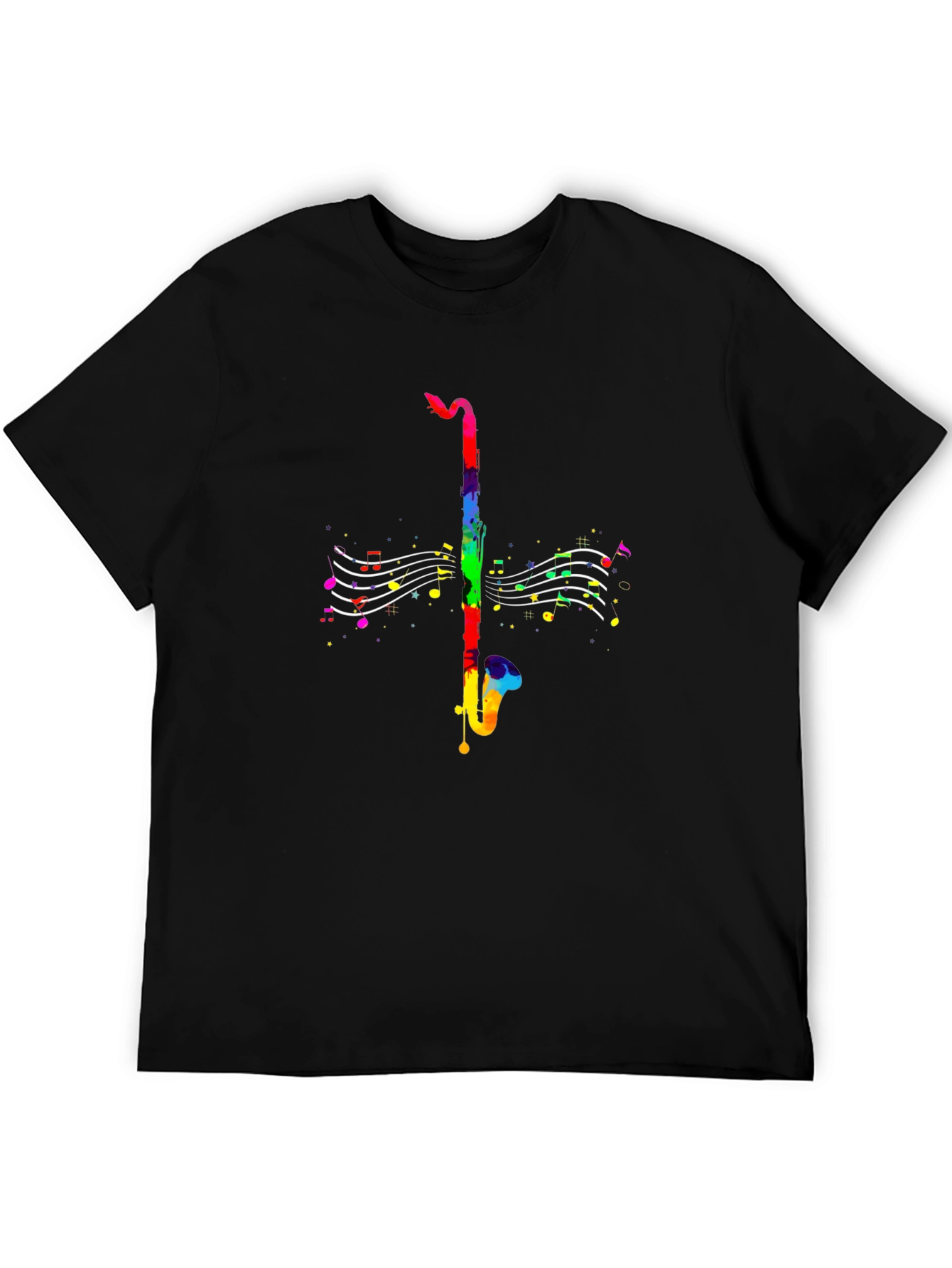 Black Rainbow Saxophone Music T-Shirt - Black Cotton Tee view 5