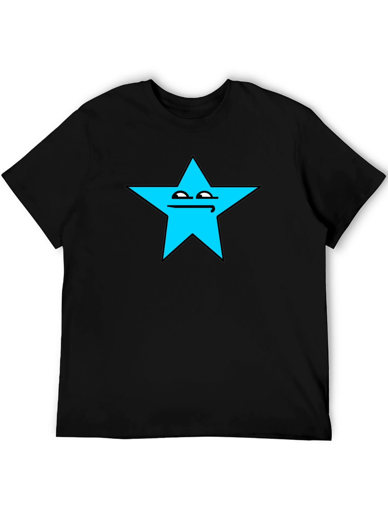 Black Funny Star Face Graphic T-Shirt - Black Cotton Tee view 5