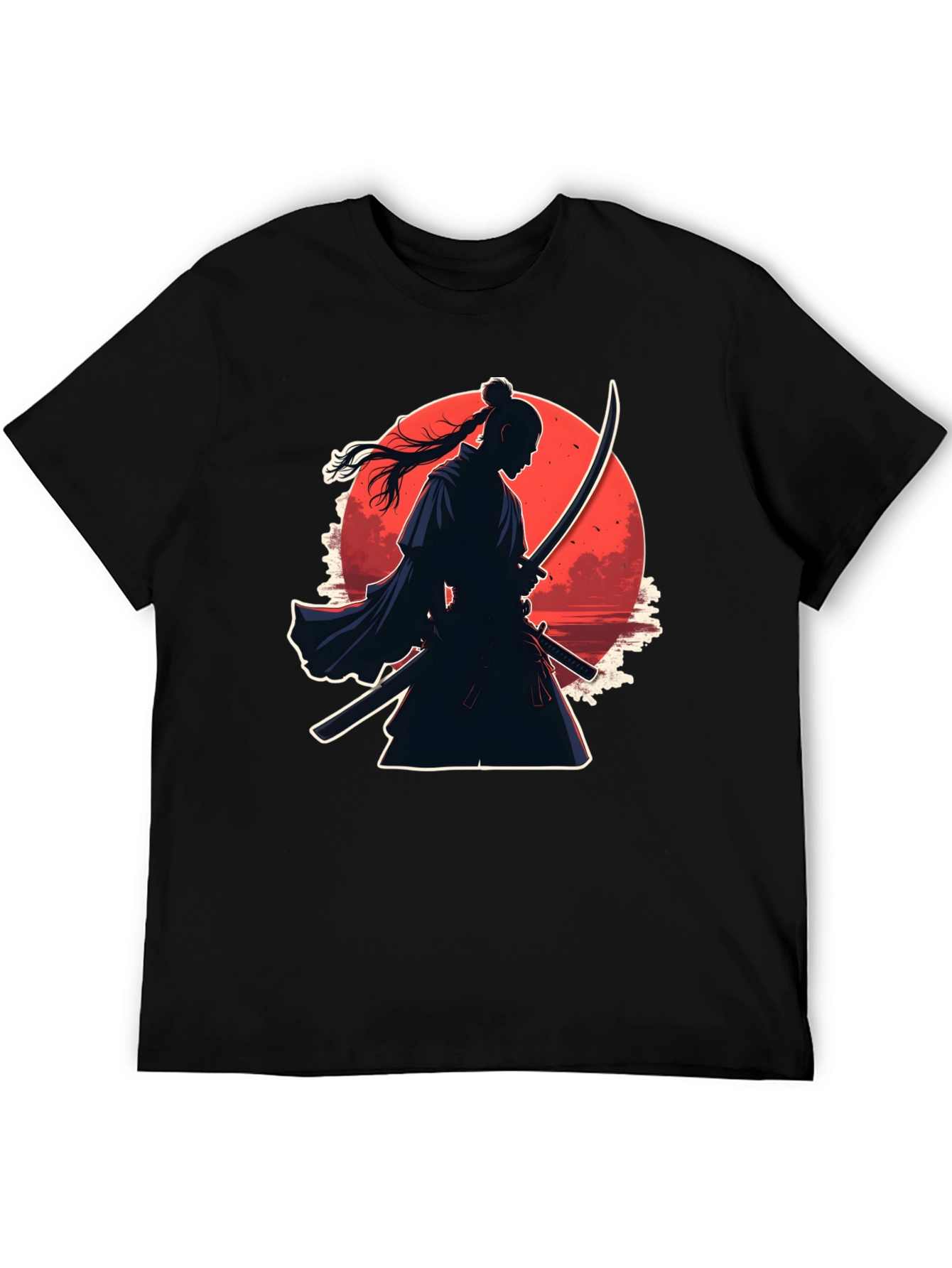 Black Samurai Moon Graphic Tee - Black Cotton Blend view 5