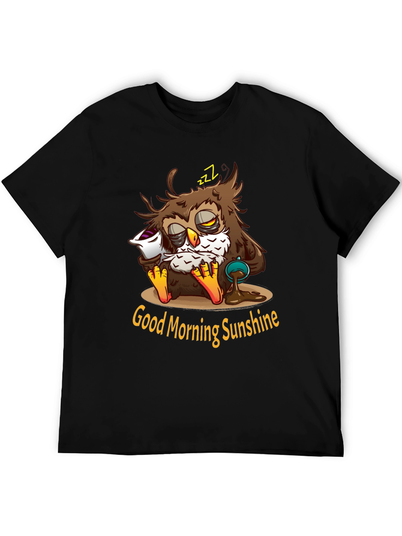 Black Funny Sleepy Owl Coffee T-Shirt - Good Morning Sunshine view 5