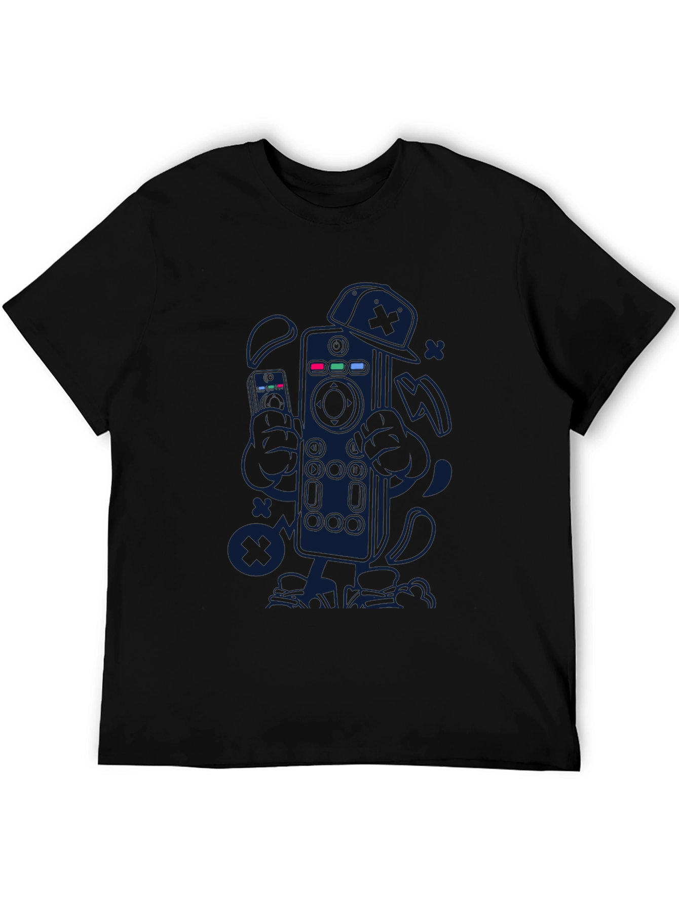 Black Remote Control Cartoon Graphic Tee view 5