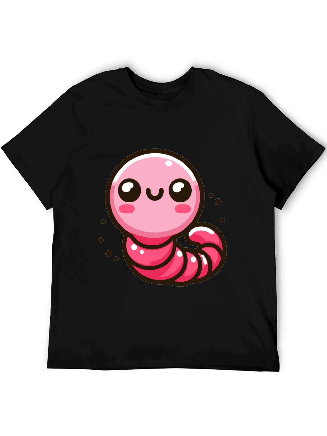 Black Cute Pink Worm Graphic T-Shirt view 5