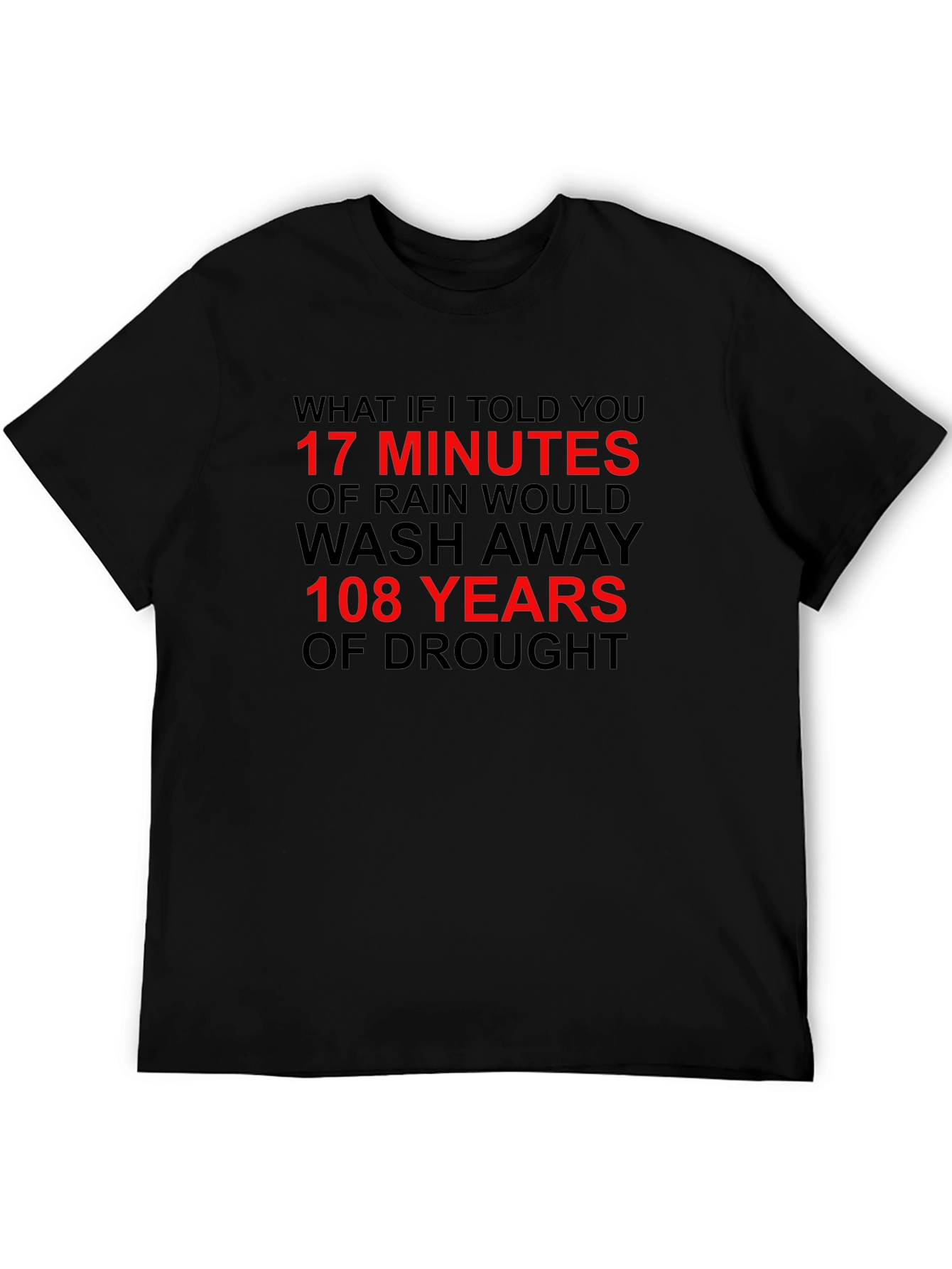Black 17 Minutes Rain Washes 108 Years Drought T-Shirt view 5