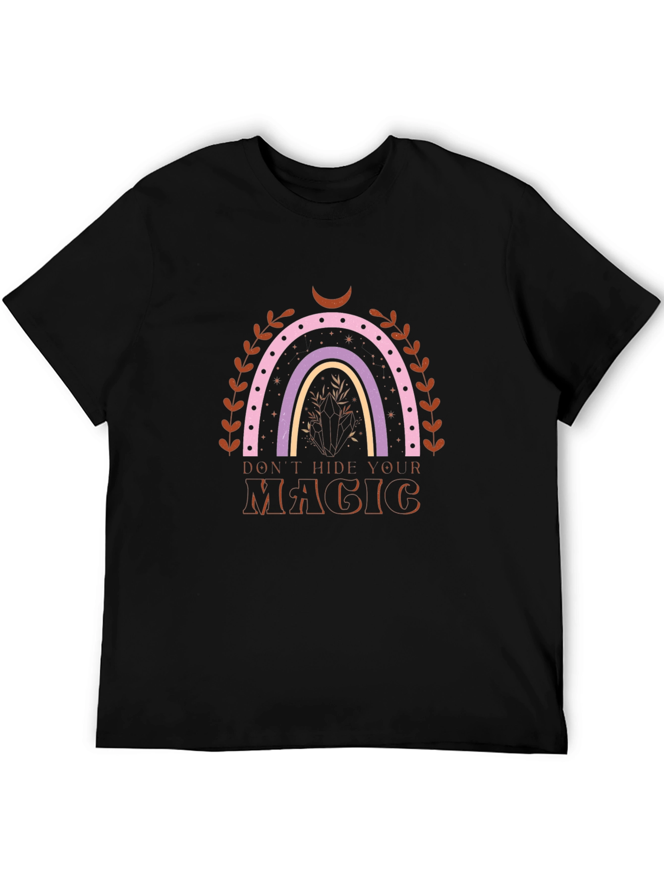 Black Boho Rainbow Magic Tee - Unisex Black T-Shirt view 5