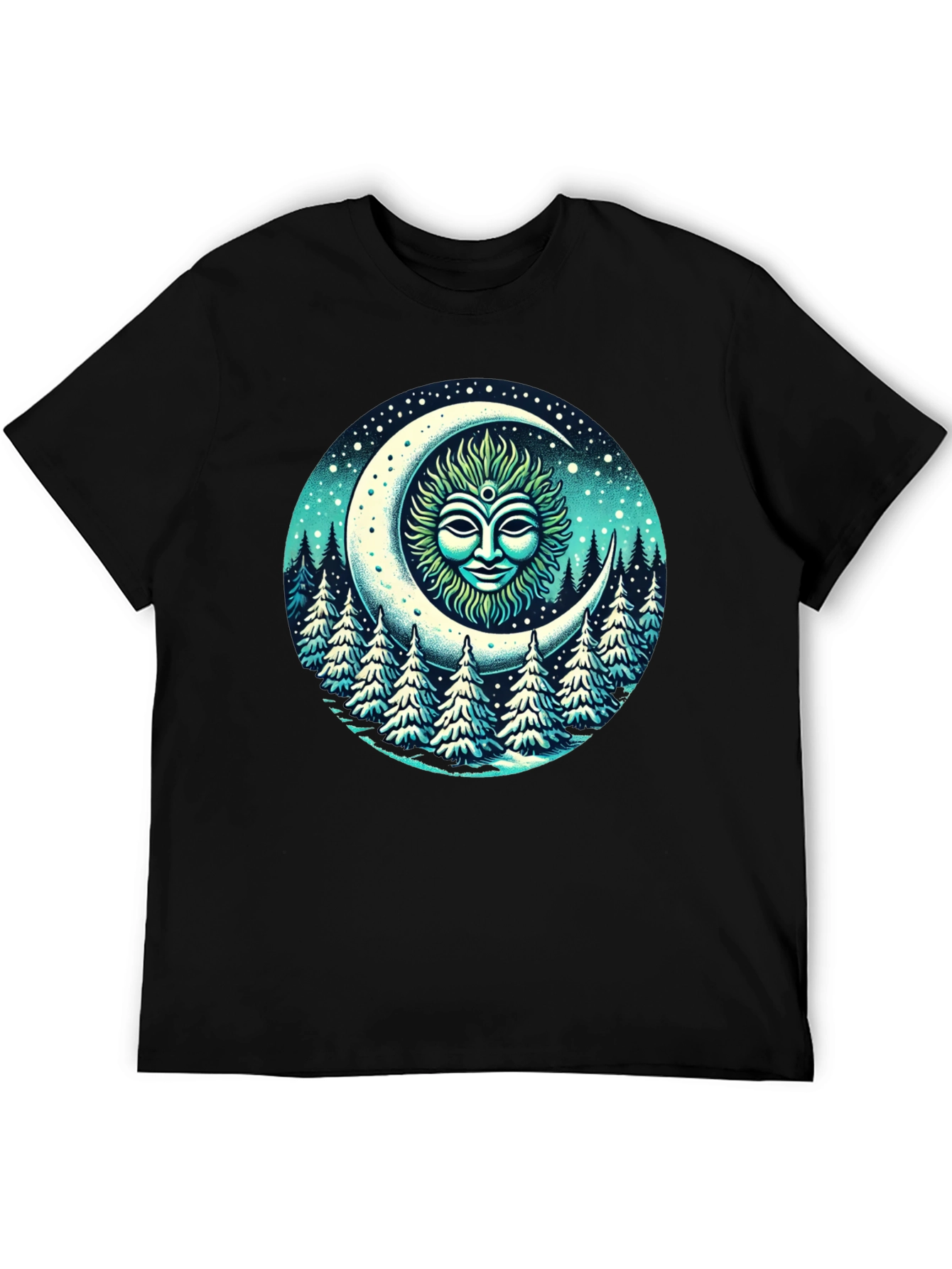 Black Celestial Moon Forest T-Shirt view 5