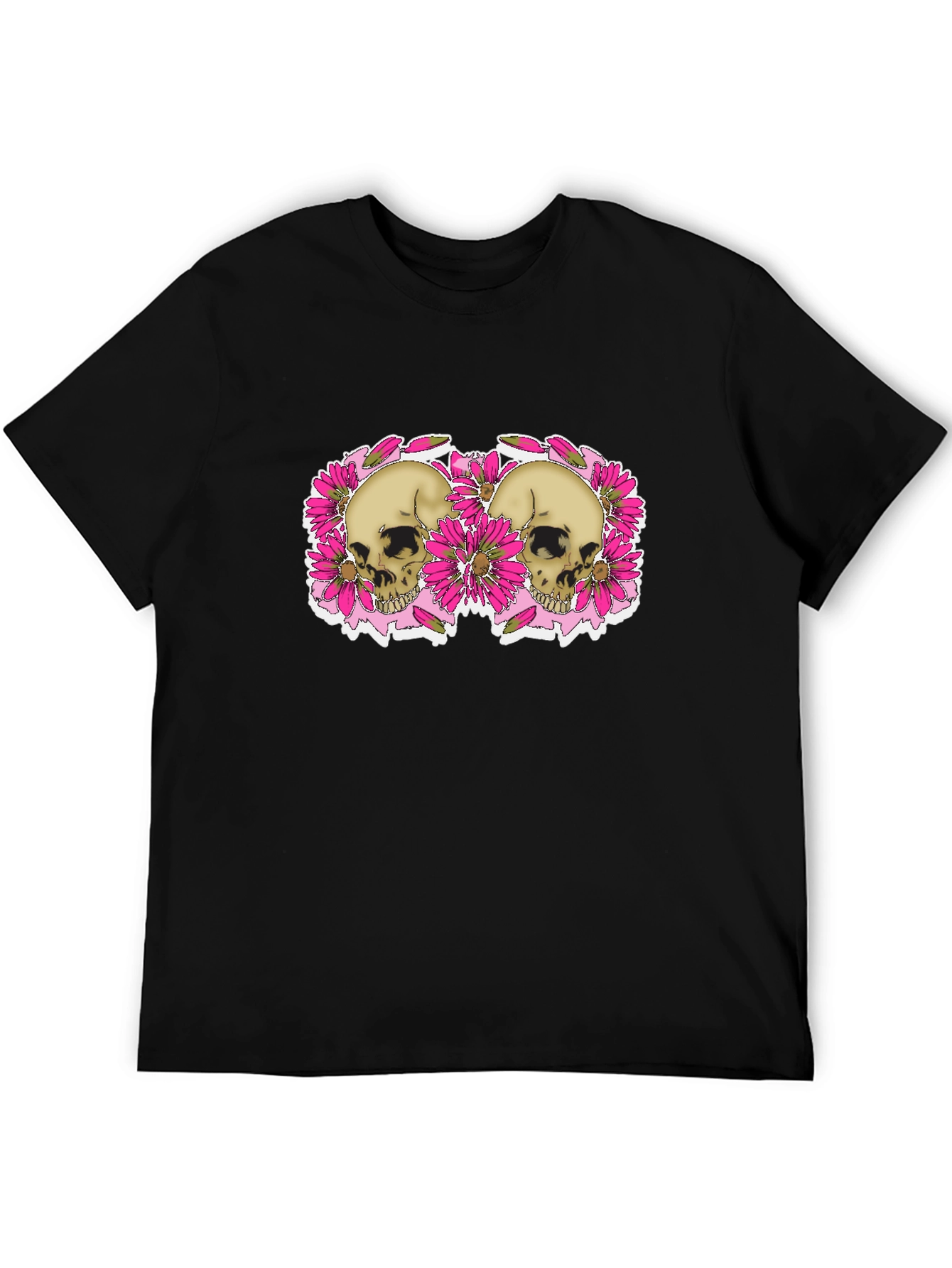 Black Skull & Floral Graphic Tee - Black view 5