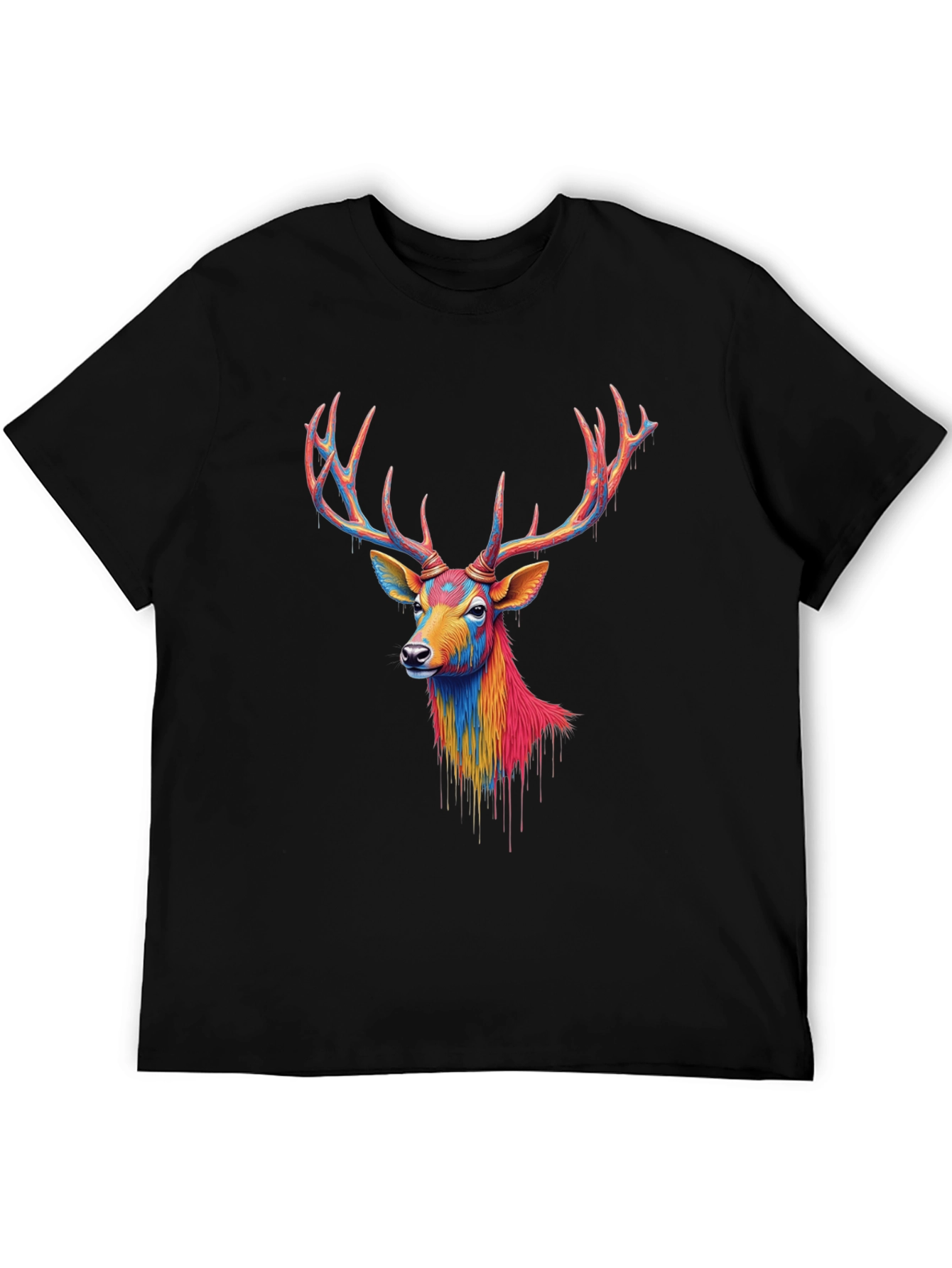 Black Colorful Deer Graphic Black T-Shirt view 5