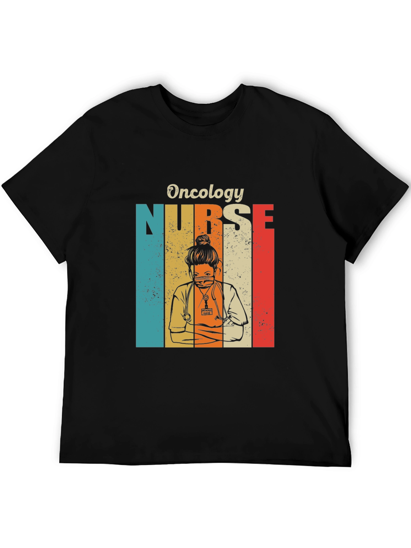 Black Oncology Nurse Retro T-Shirt view 5