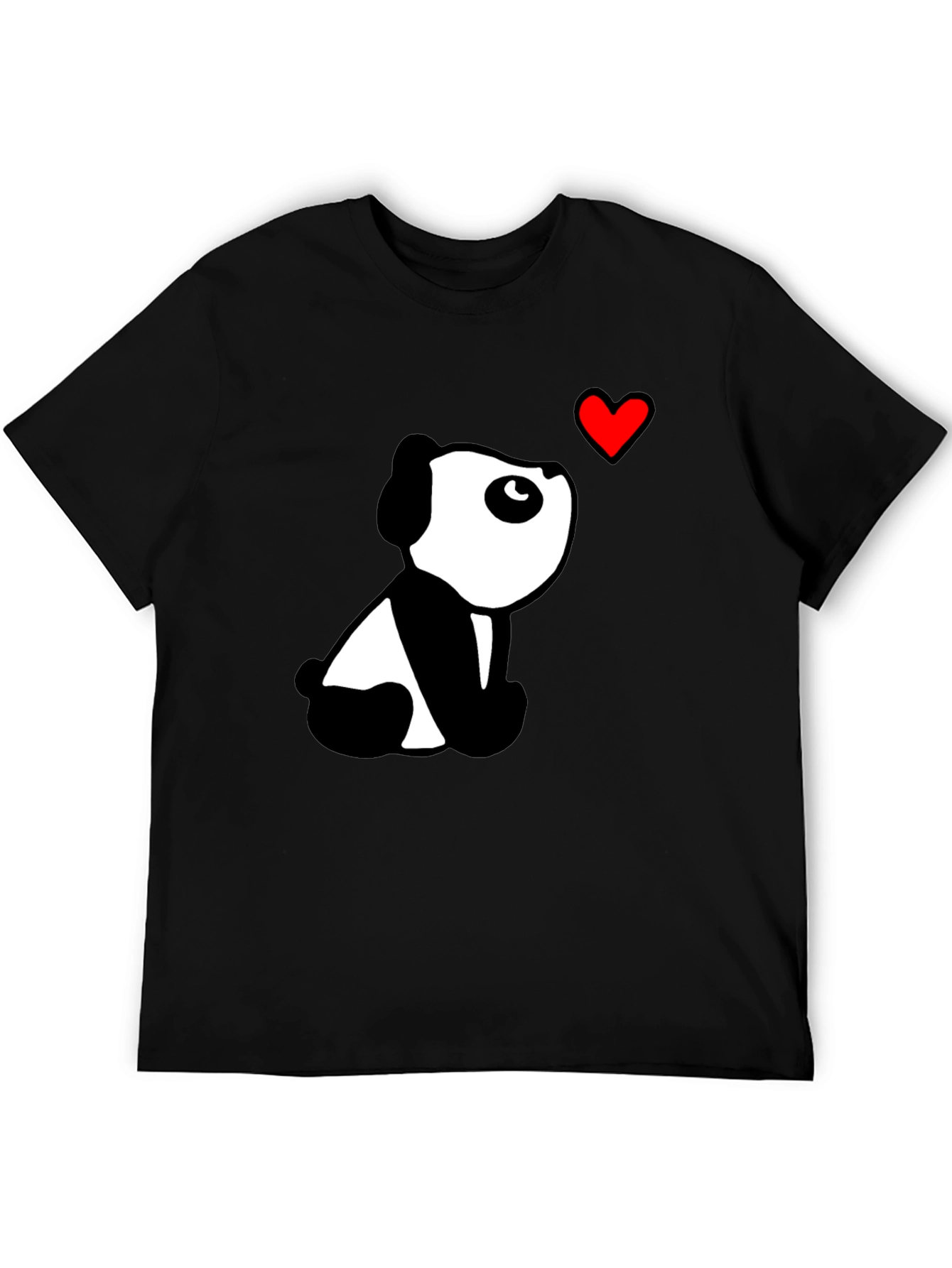 Black Cute Panda Heart Black T-Shirt view 5