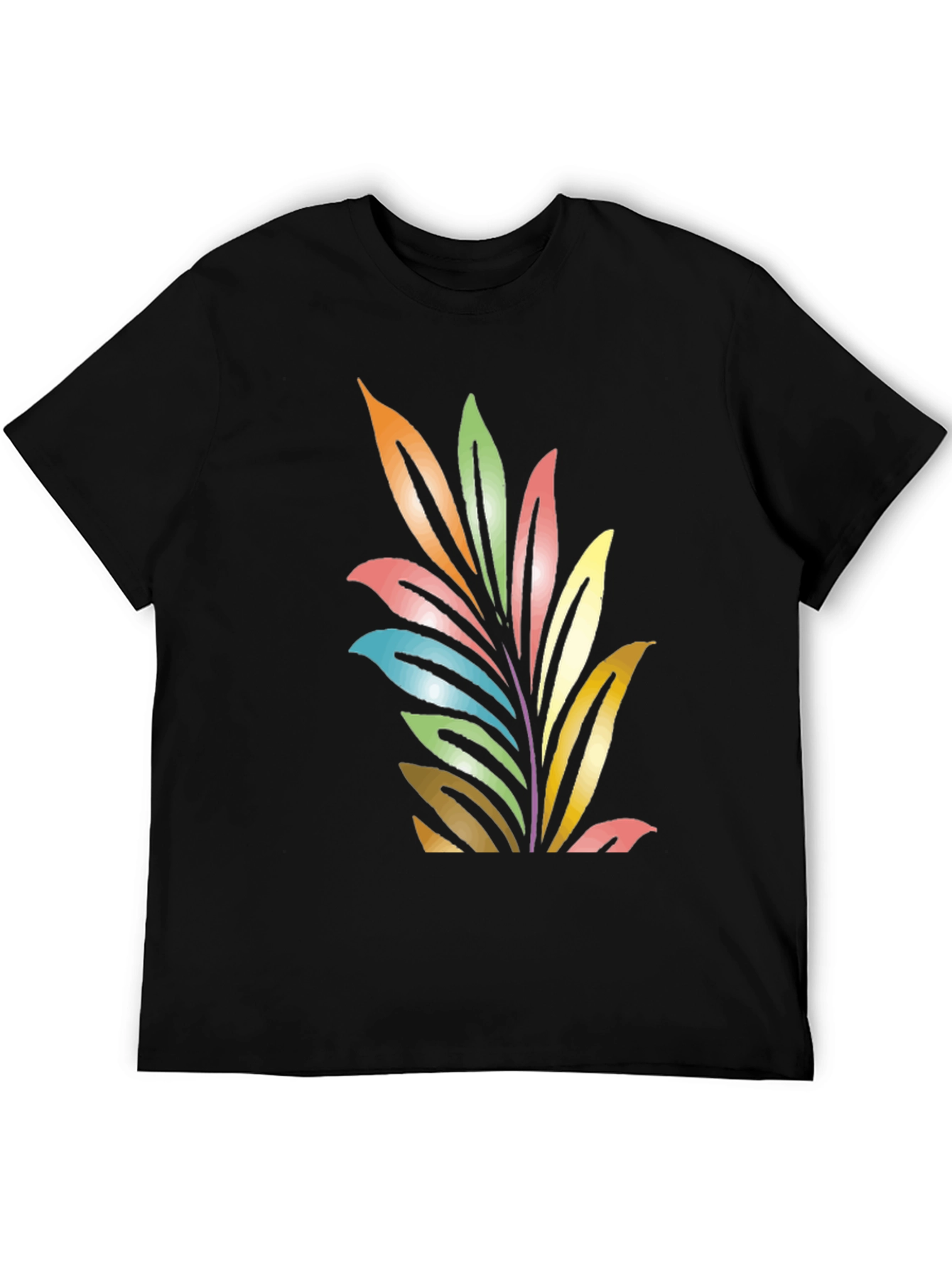 Black Colorful Leaf Graphic Black T-Shirt view 5