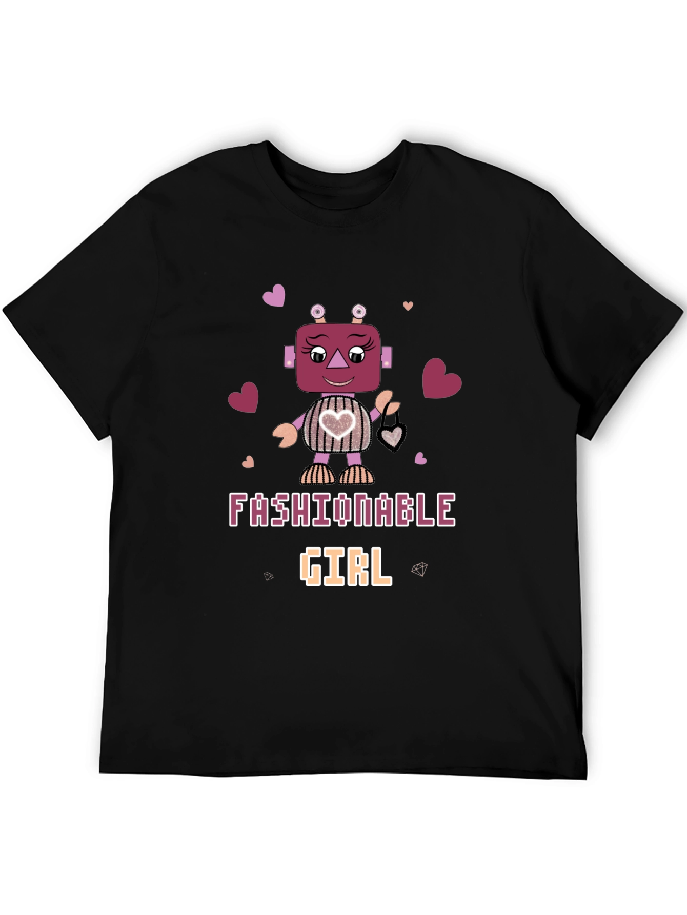 Black Fashionable Girl Robot Graphic Tee view 5