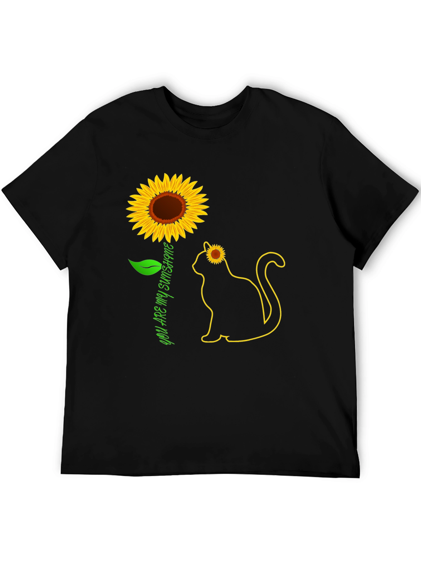 Black Sunflower Cat Graphic Tee - You Are My Sunshine T-Shirt view 5