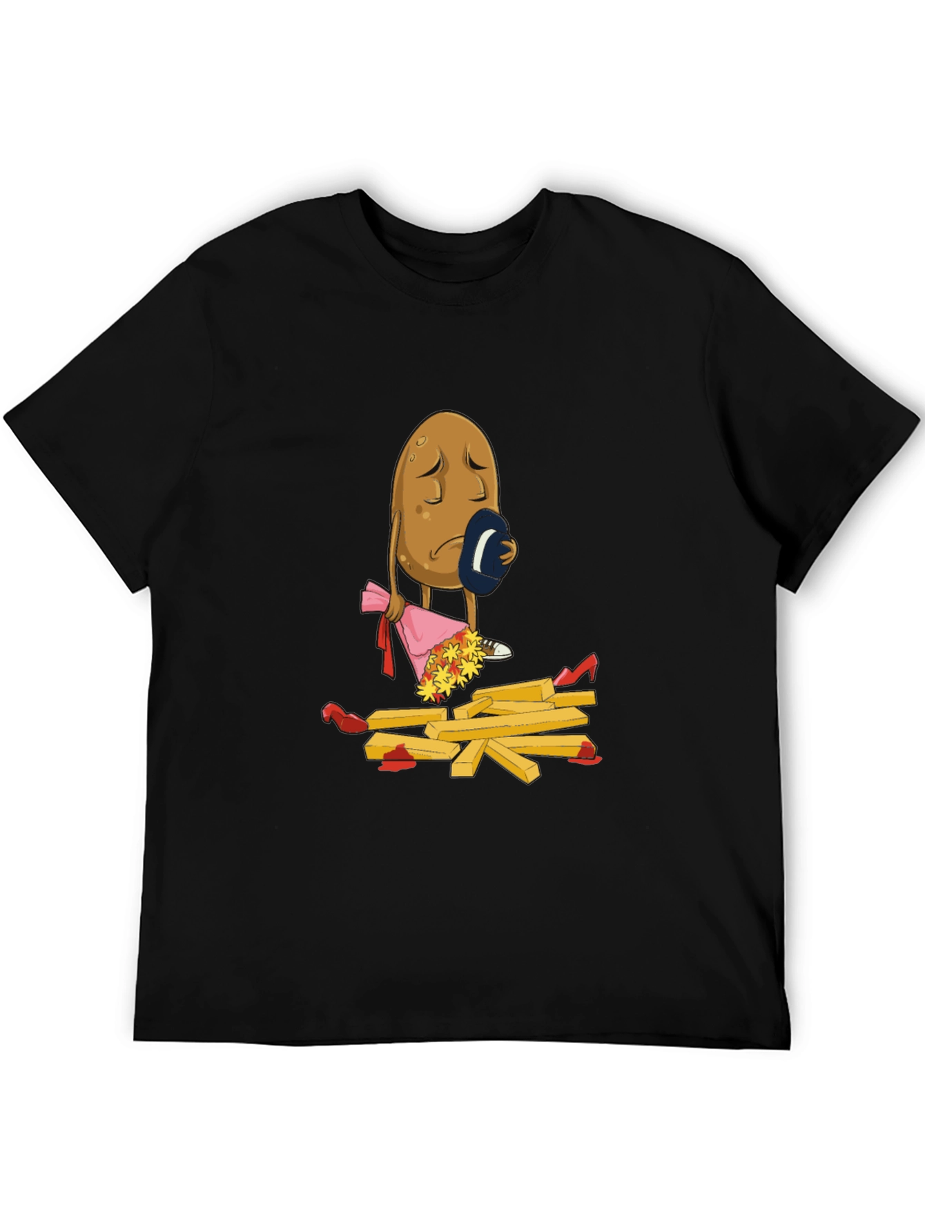 Black Sad Potato T-Shirt - Funny French Fry Design view 5
