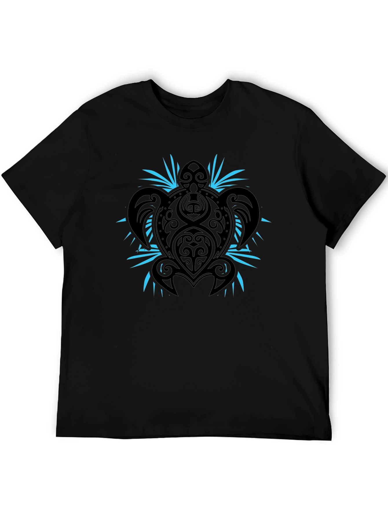 Black Tribal Turtle Graphic Black T-Shirt view 5
