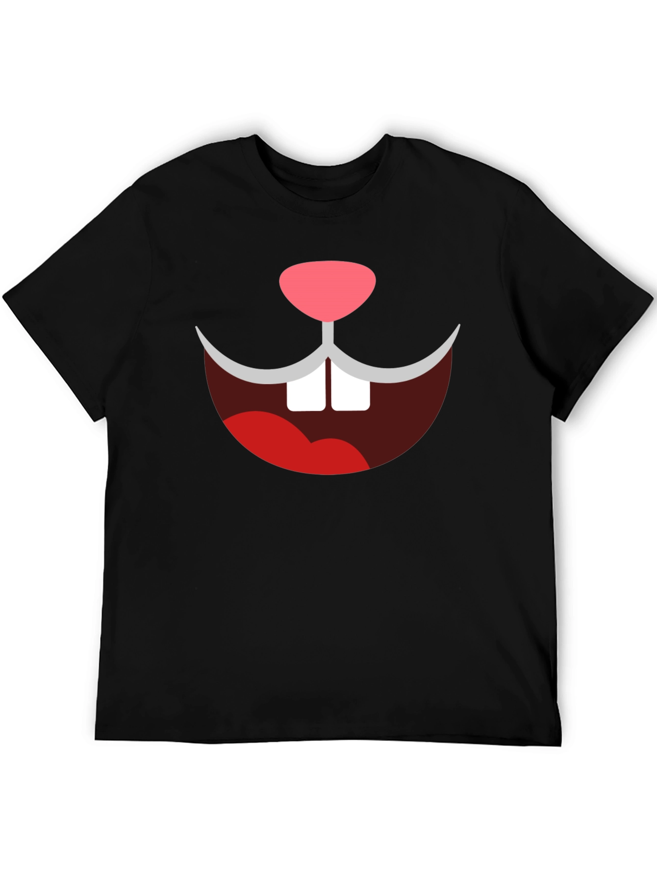 Black Funny Bunny Face Graphic Tee - Novelty Cartoon Rabbit T-Shirt view 5