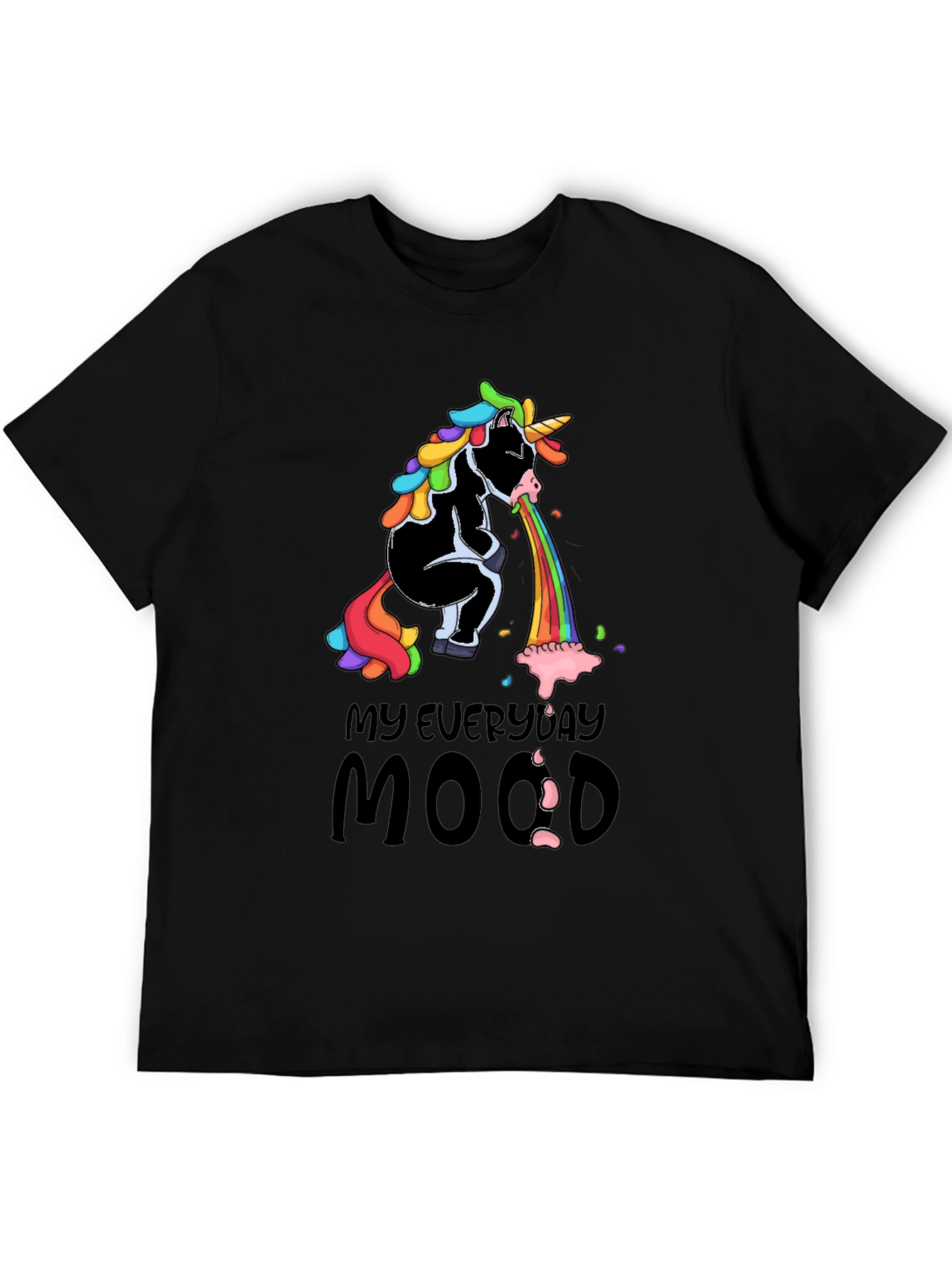 Black Everyday Mood Vomiting Unicorn T-Shirt view 5