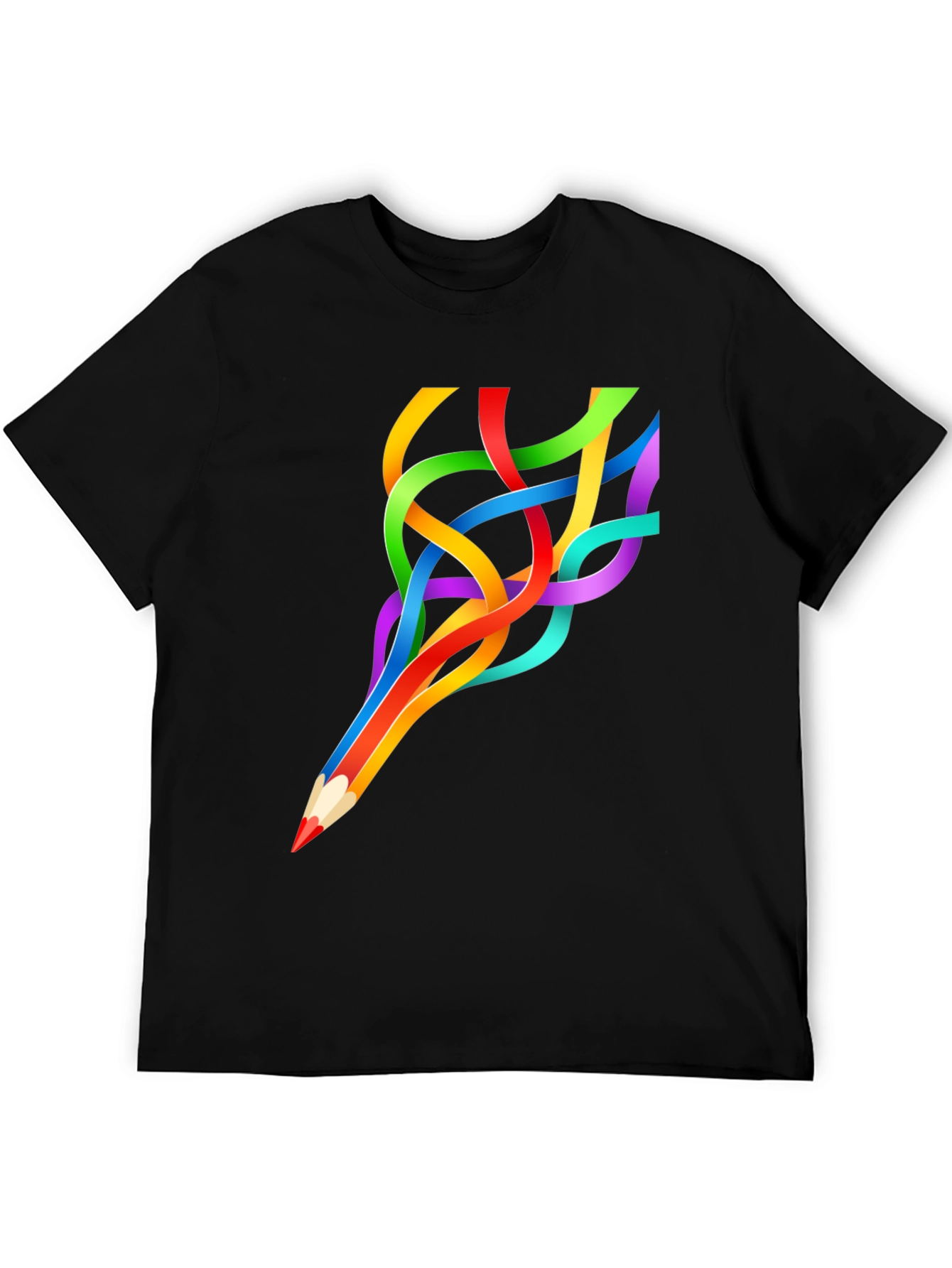 Black Colorful Pencil Stream T-Shirt view 5