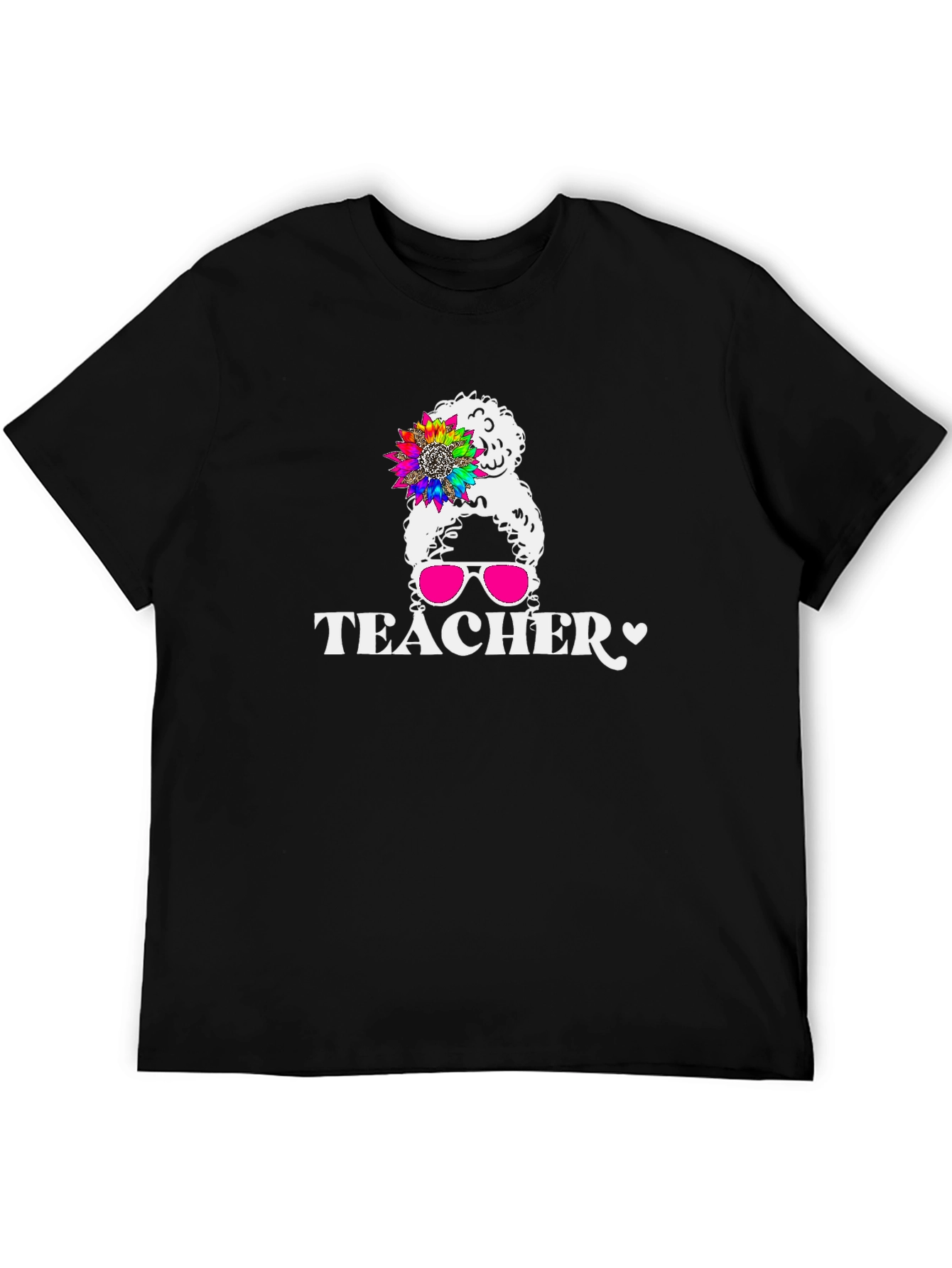 Black Teacher Messy Bun Graphic T-Shirt view 5
