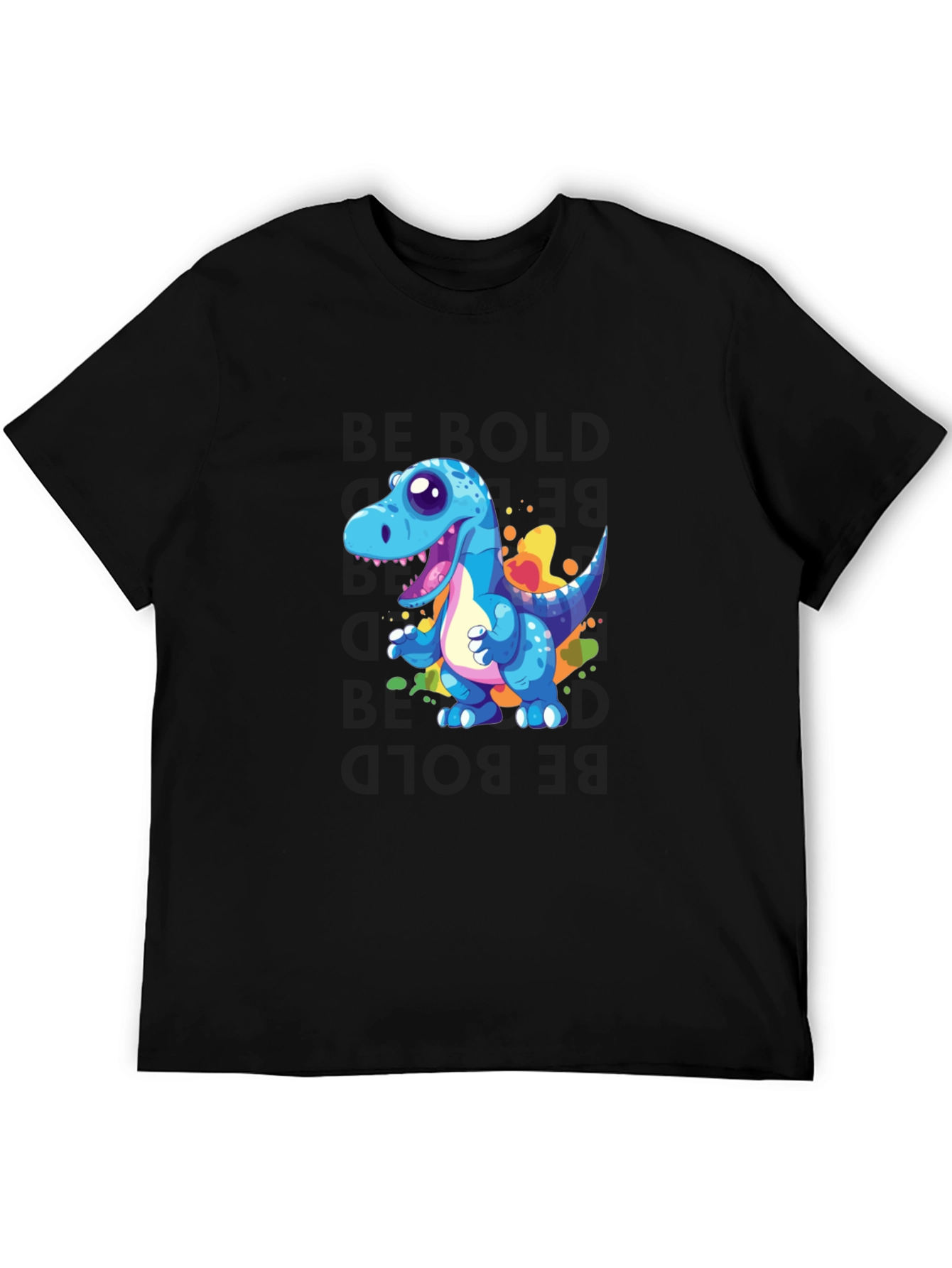 Black Cartoon Dinosaur Graphic Black T-Shirt view 5