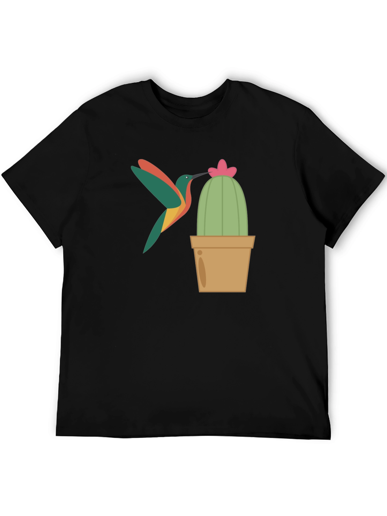 Black Hummingbird & Cactus Graphic T-Shirt - Black view 5