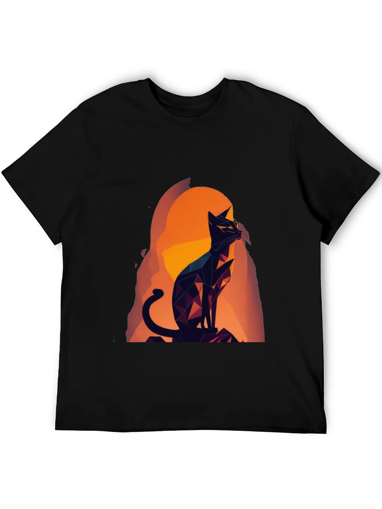 Black Geometric Cat Graphic Tee - Black Cotton Blend view 5