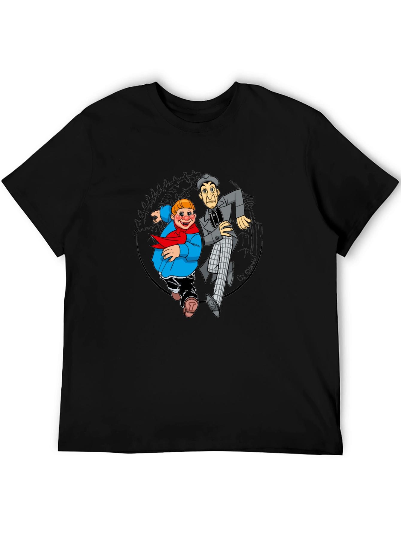 Black Cartoon Duo Graphic T-Shirt - Black Crew Neck view 5