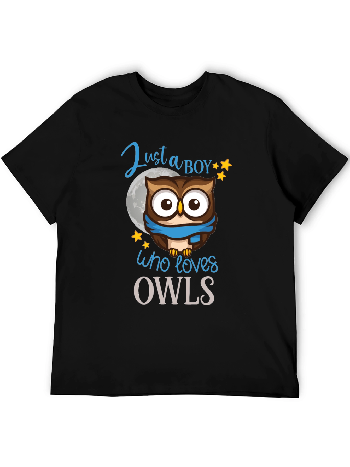 Black Just a Boy Who Loves Owls T-Shirt view 5