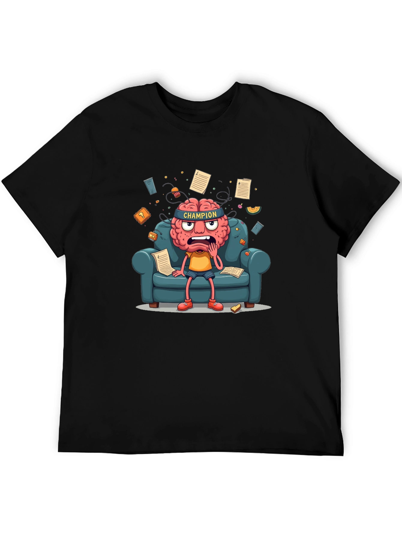 Black Champion Mind T-Shirt - Stressed Brain Cartoon view 5