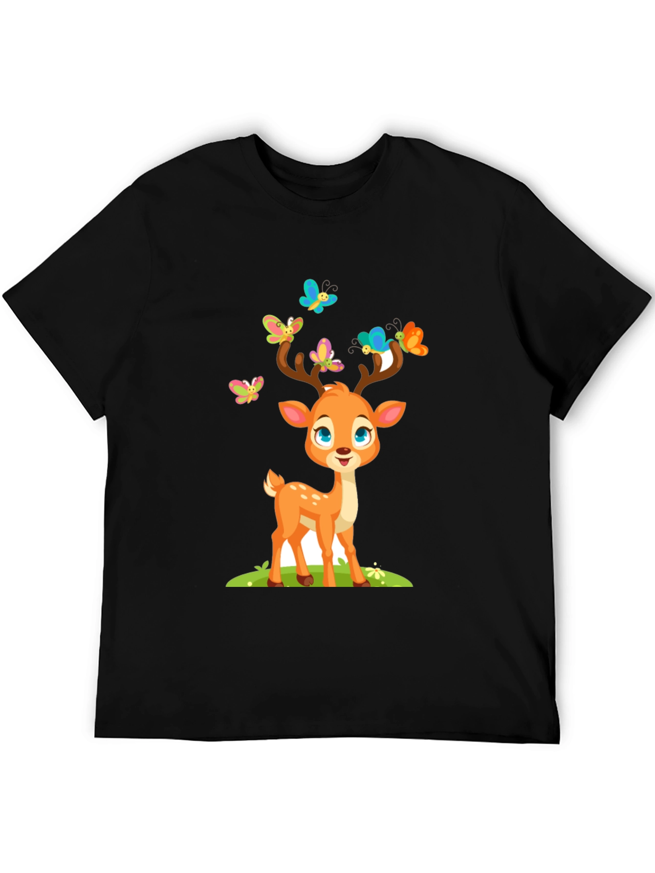 Black Cute Deer with Butterflies T-Shirt view 5