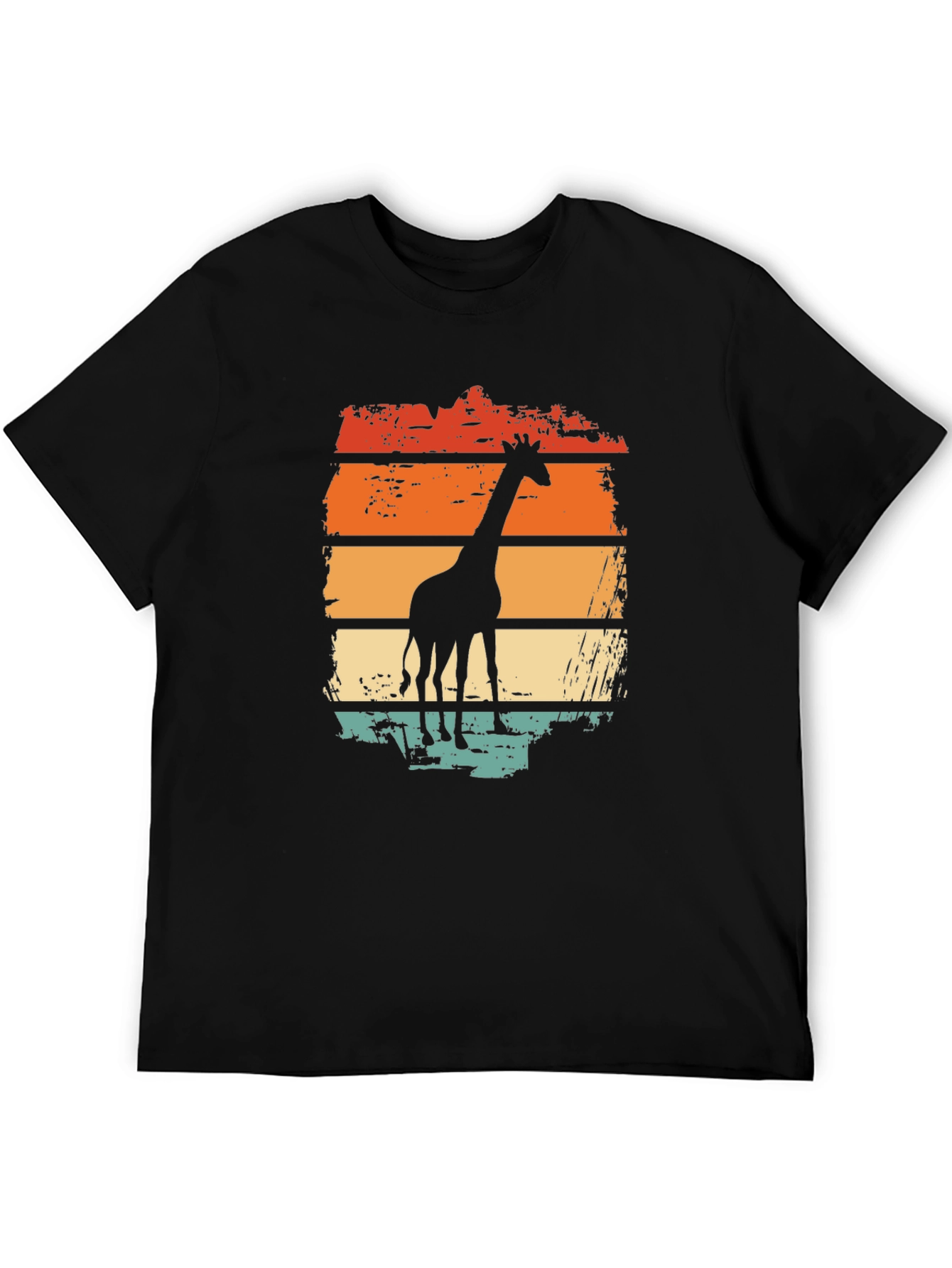 Black Giraffe Sunset Graphic Tee - Retro Style Black T-Shirt view 5