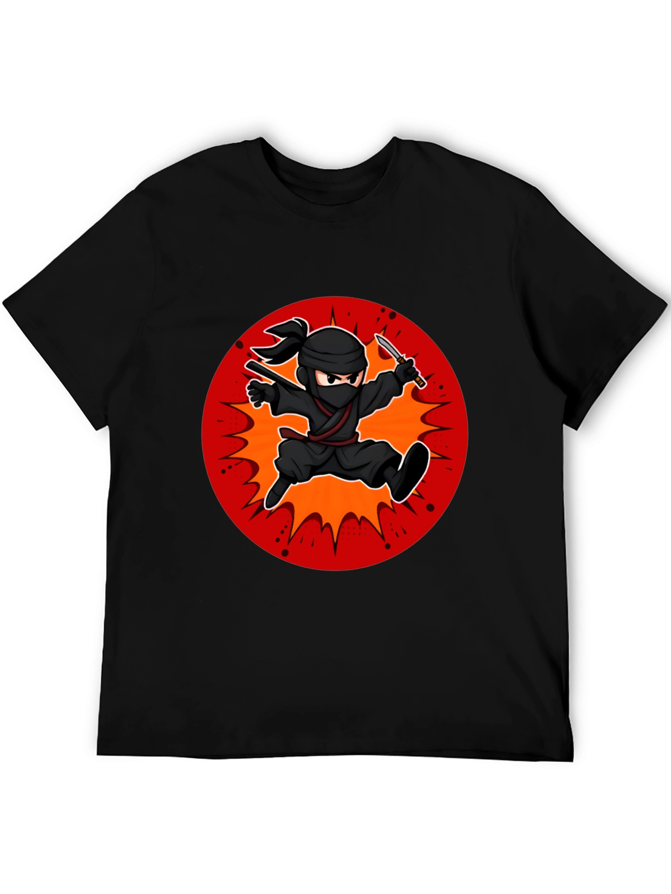 Black Ninja Cartoon Graphic Black T-Shirt view 5