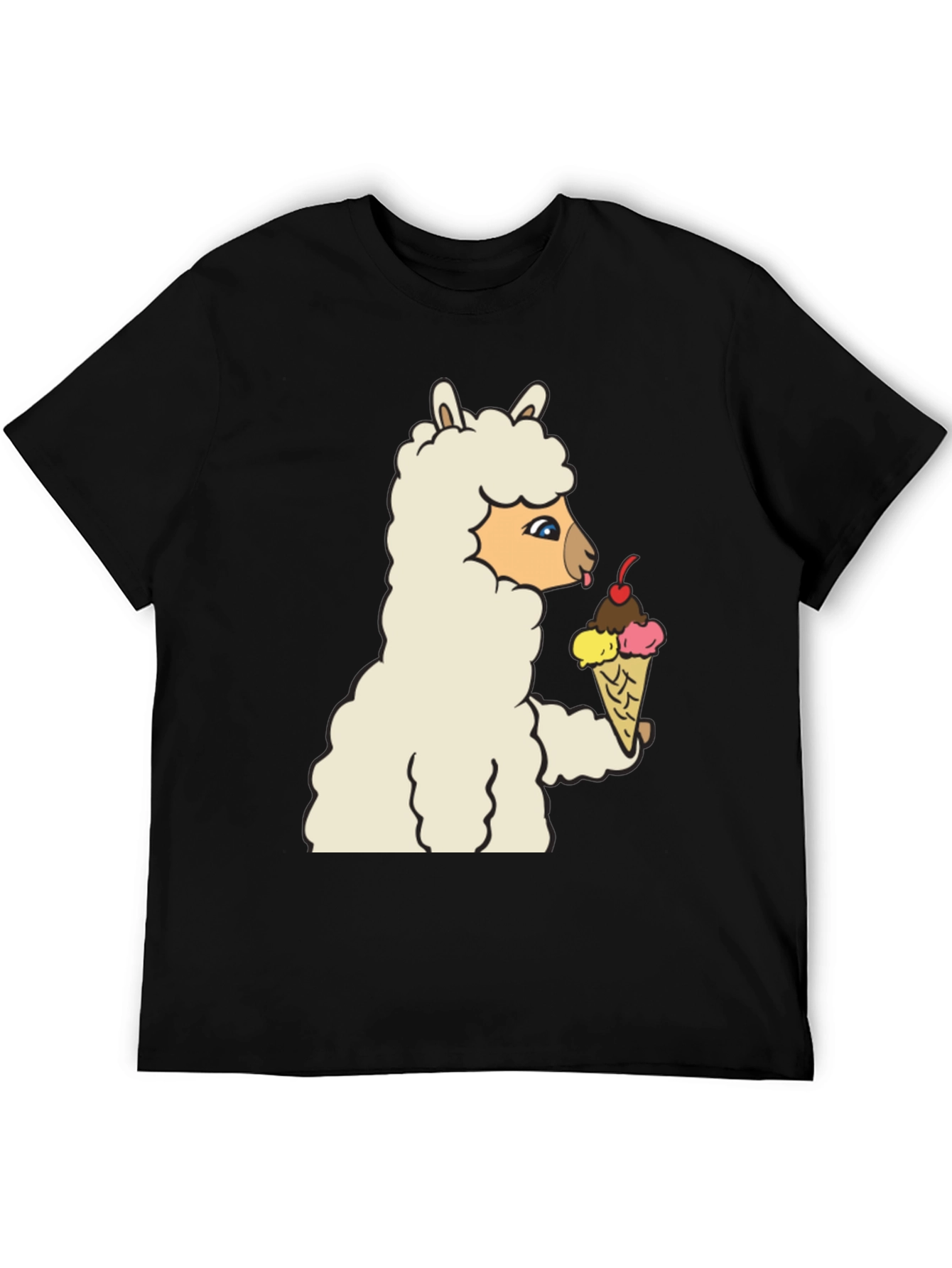Black Llama Eating Ice Cream Graphic Tee view 5