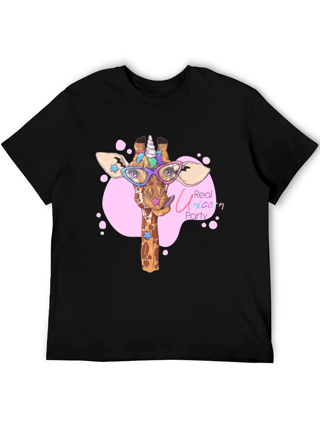 Black Giraffe Unicorn Party T-Shirt - Cute Cartoon Design view 5