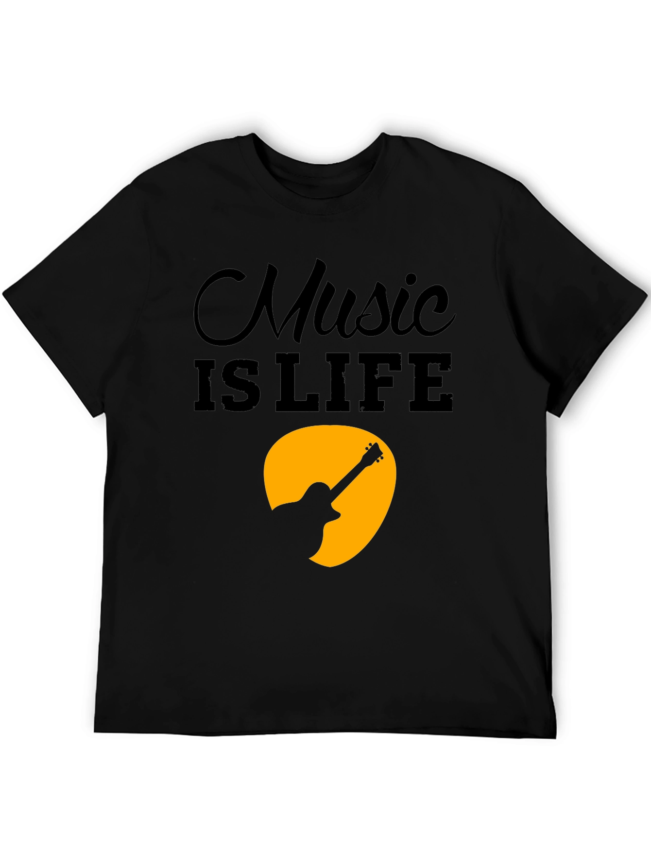 Black Music is Life T-Shirt - Guitar Graphic Tee - Men's Black Cotton view 5