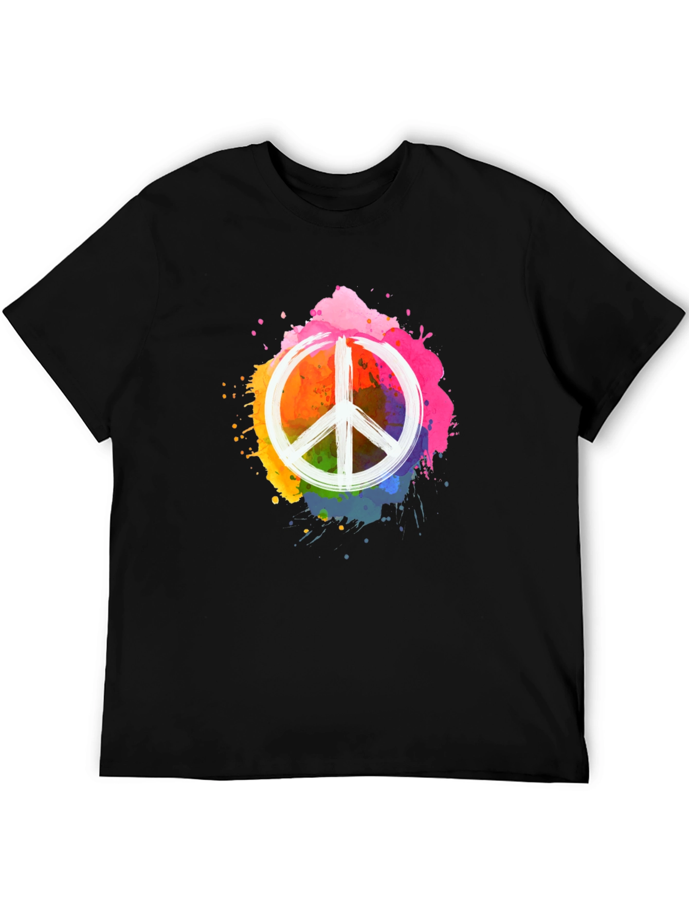Black Peace Sign Colorful Splatter Black T-Shirt view 5