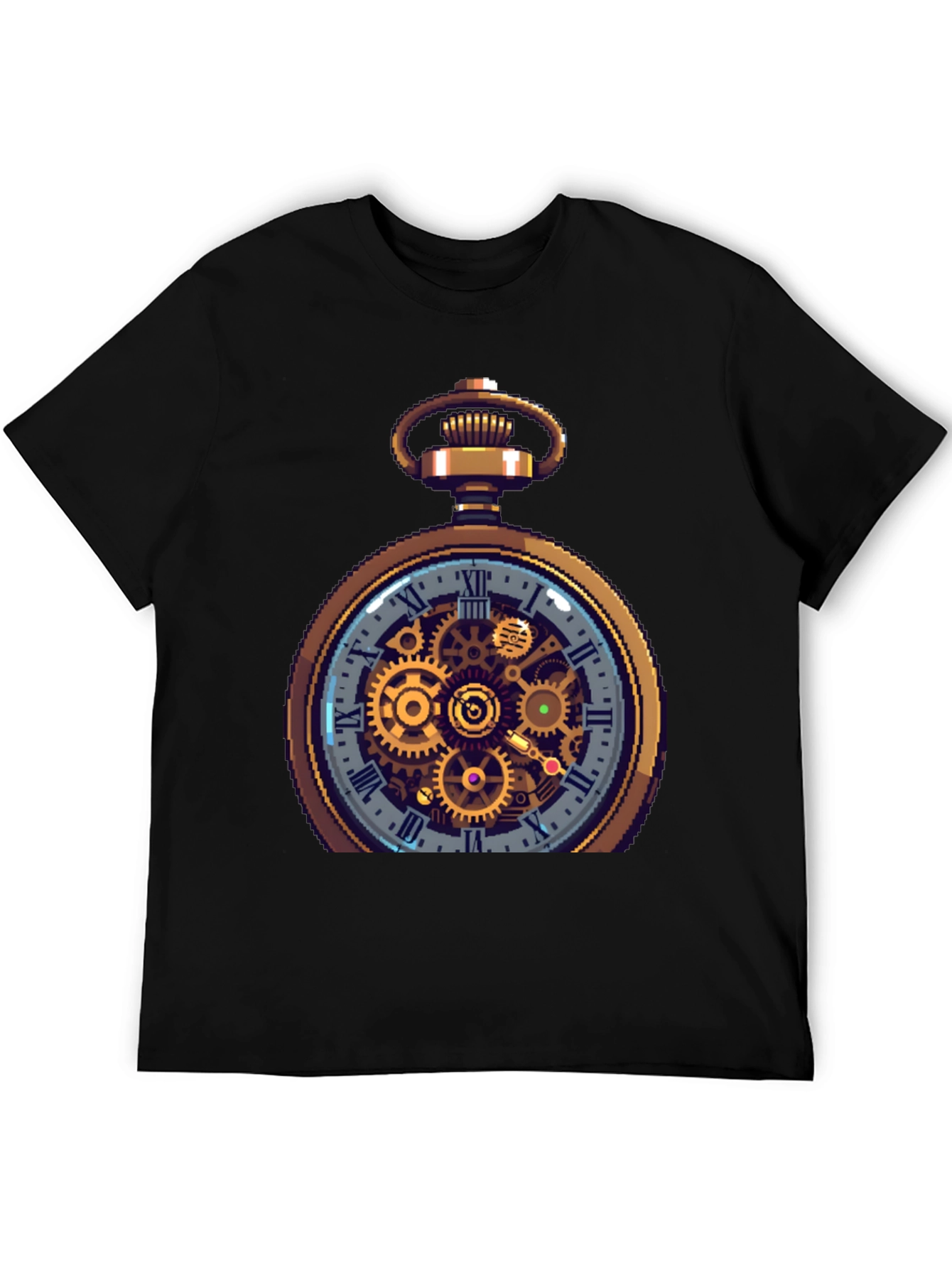 Black Steampunk Pocket Watch Design T-Shirt view 5