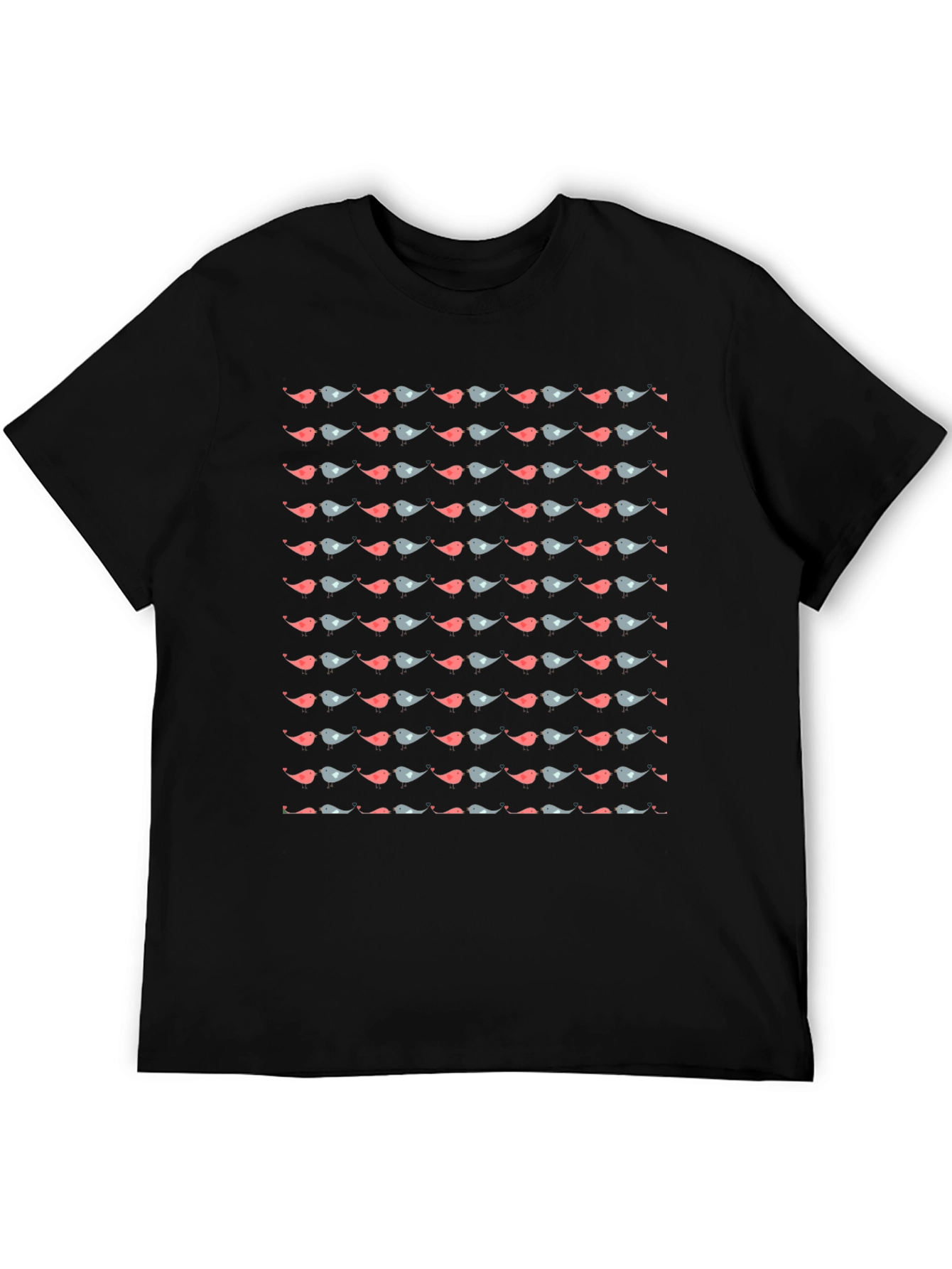 Black Bird Pattern Black T-Shirt view 5
