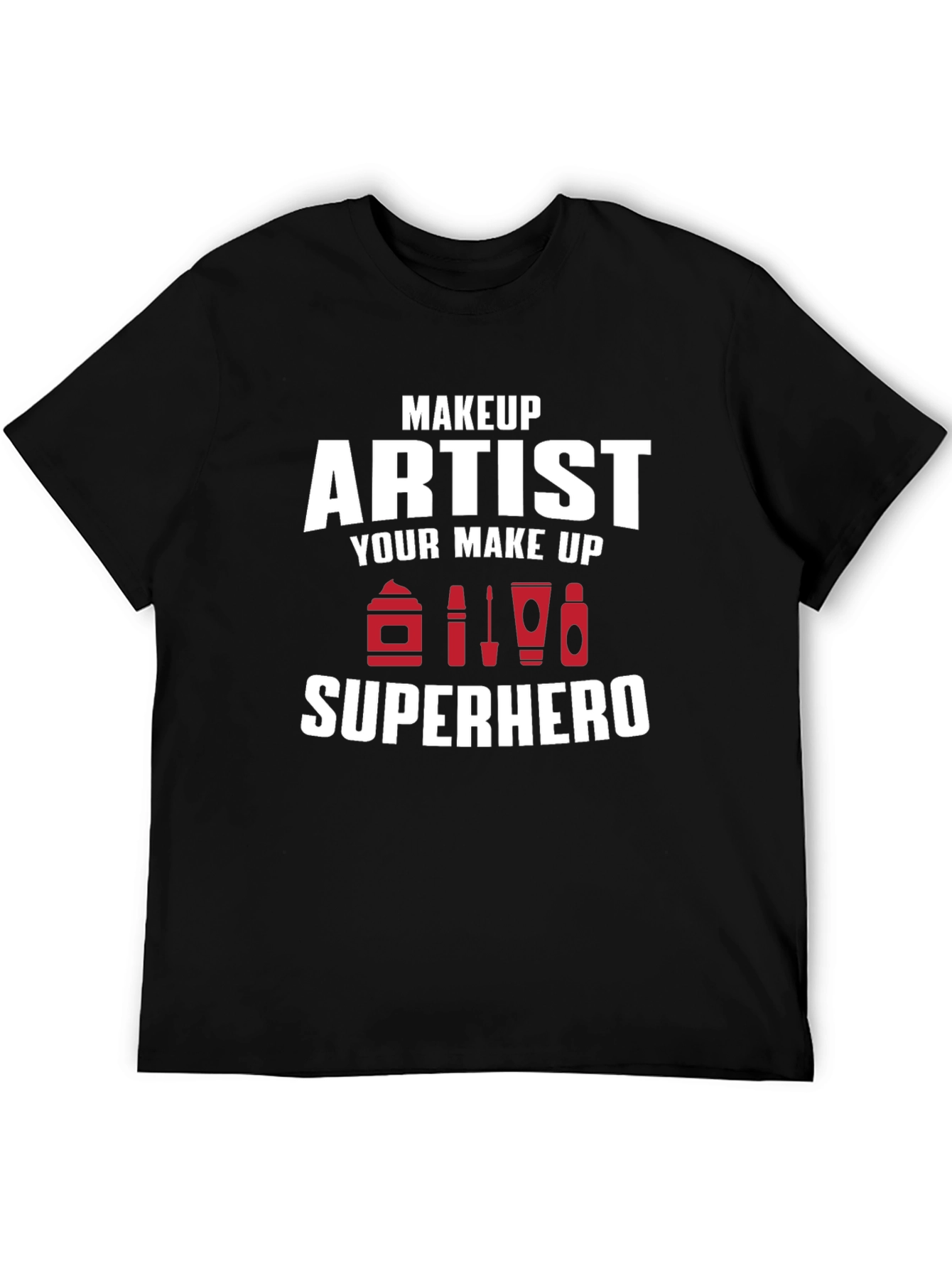 Black Makeup Artist Superhero T-Shirt - Black Crew Neck Tee view 5