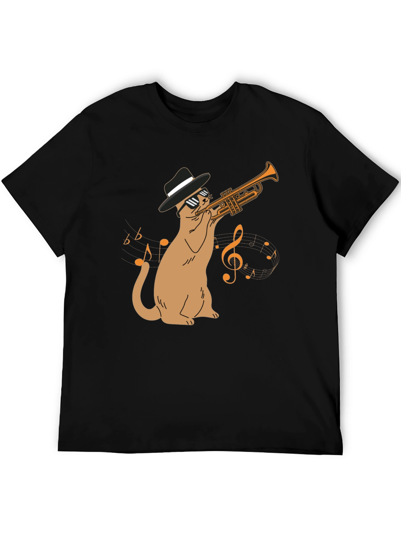 Black Cool Cat Trumpet Player T-Shirt - Black view 5
