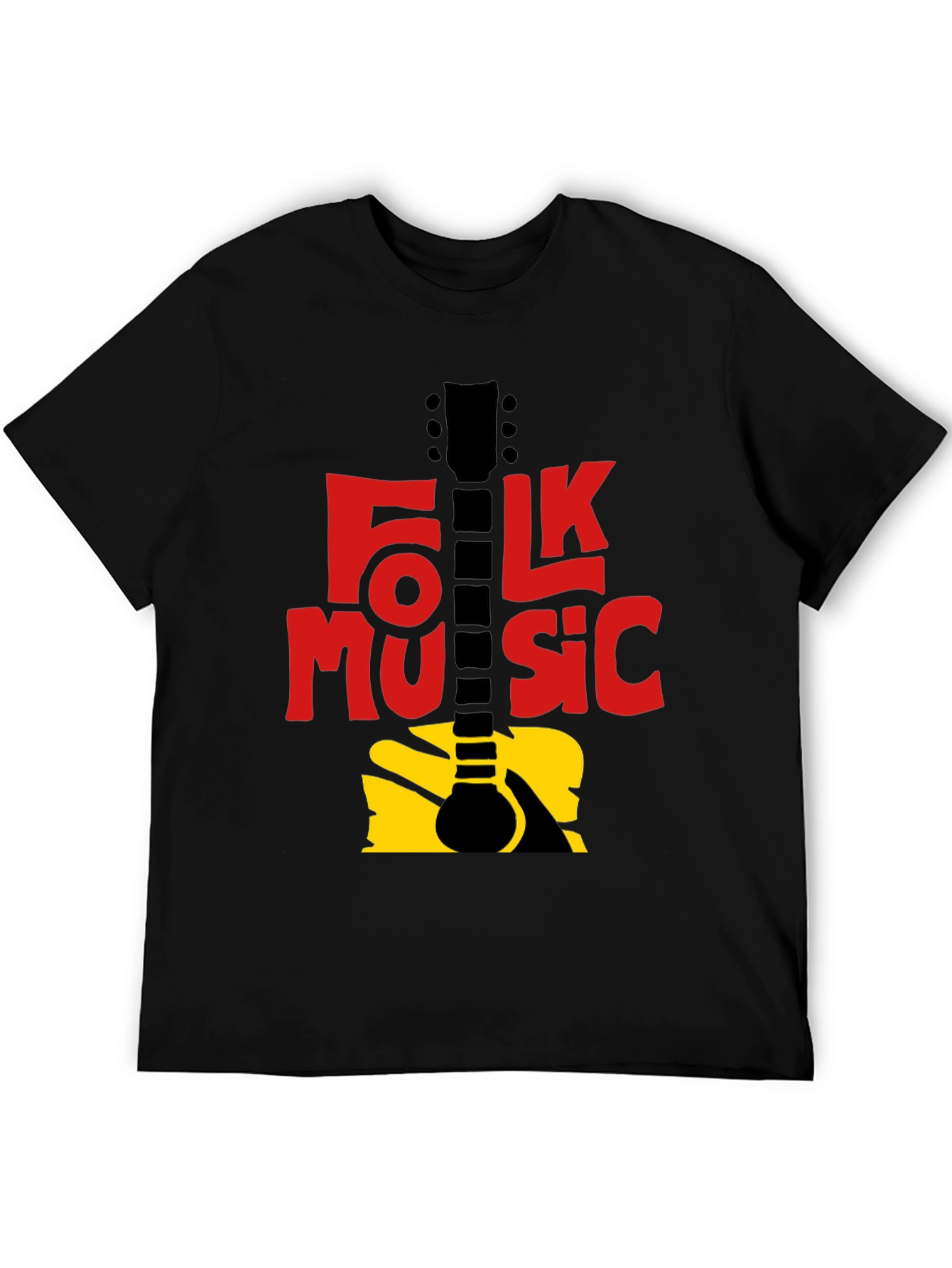 Black Folk Music Guitar Graphic T-Shirt - Black view 5