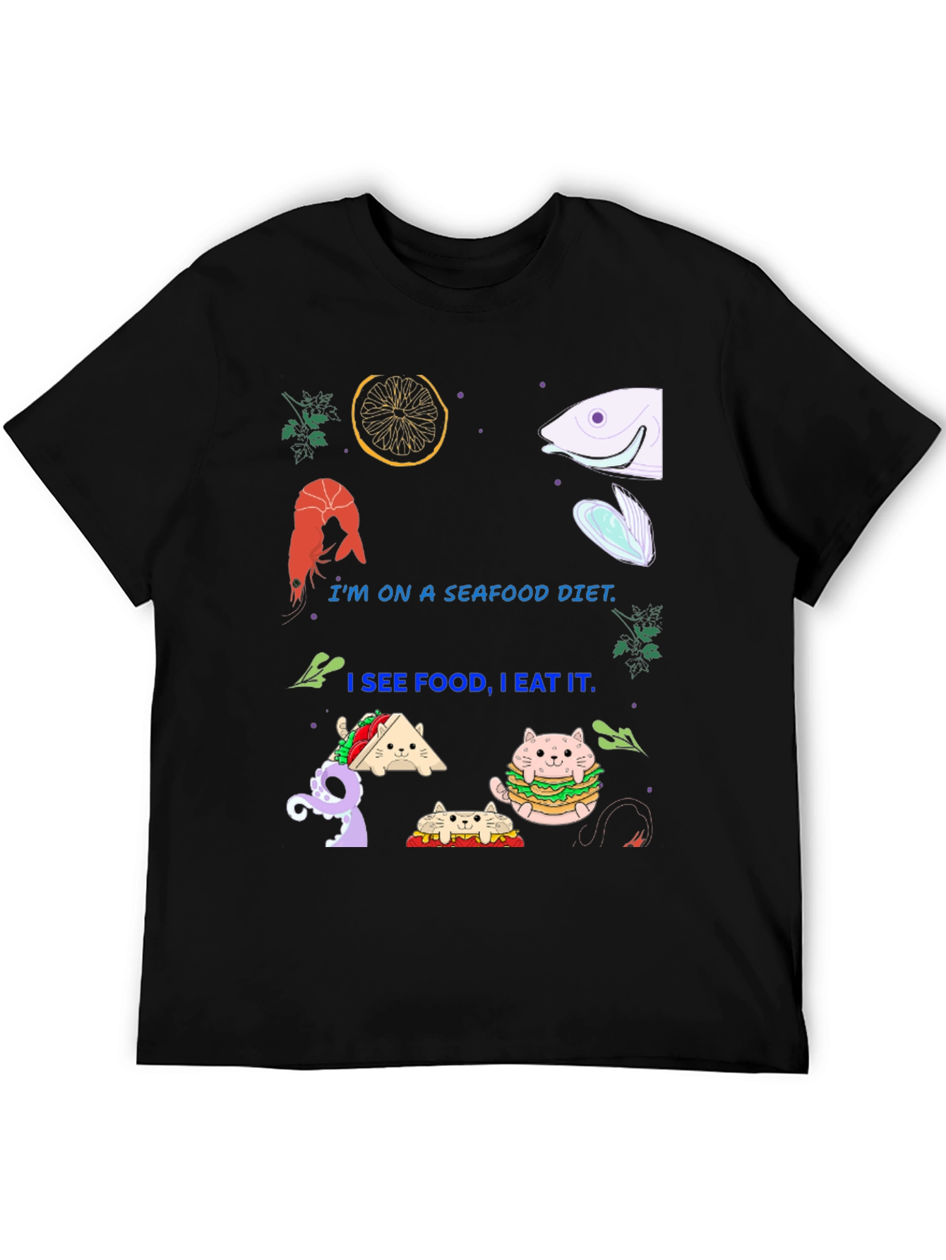 Black Seafood Diet Funny Graphic T-Shirt view 5