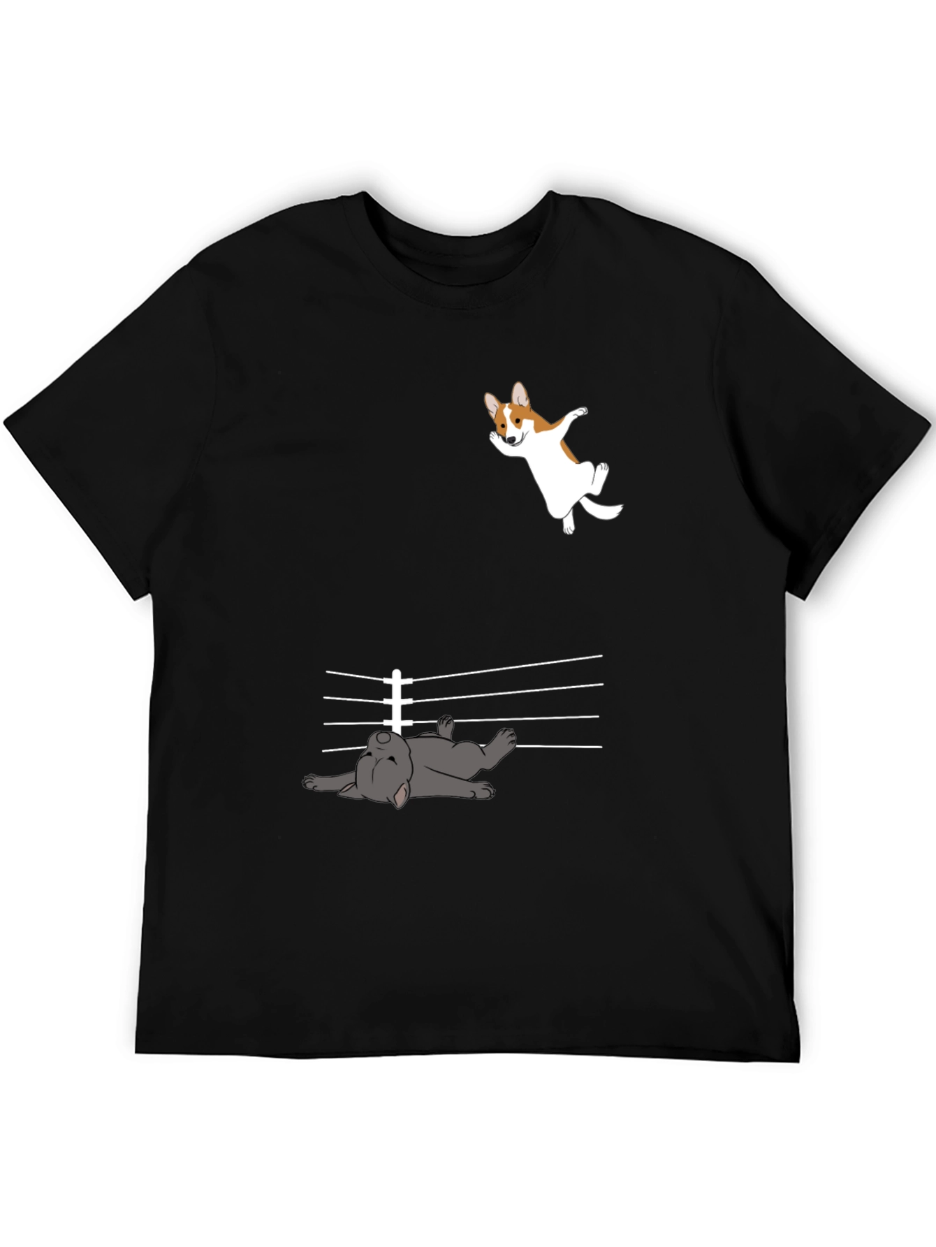 Black Funny Dog T-Shirt - Corgi and French Bulldog Design view 5