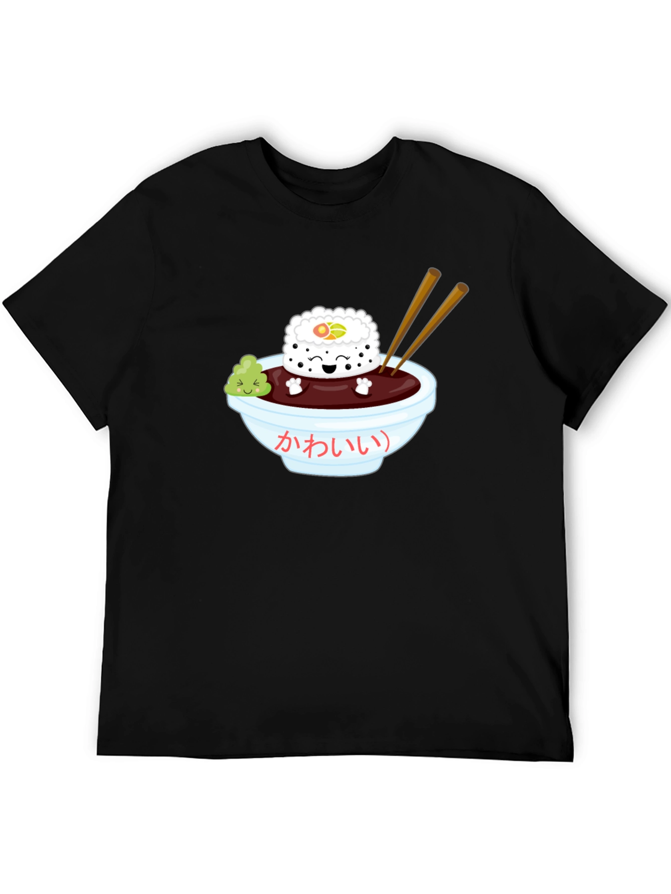 Black Sushi Kawaii T-Shirt - Unisex Black Tee view 5