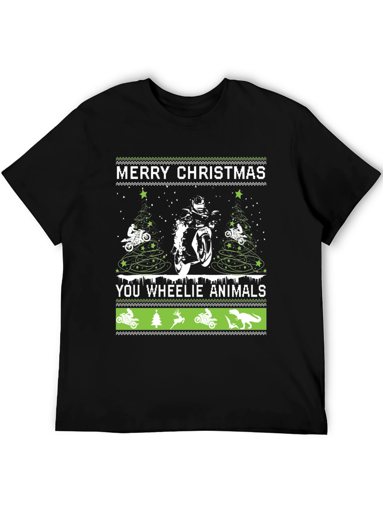 Black Motorcycle Christmas T-Shirt - Wheelie Animals Holiday Tee view 5
