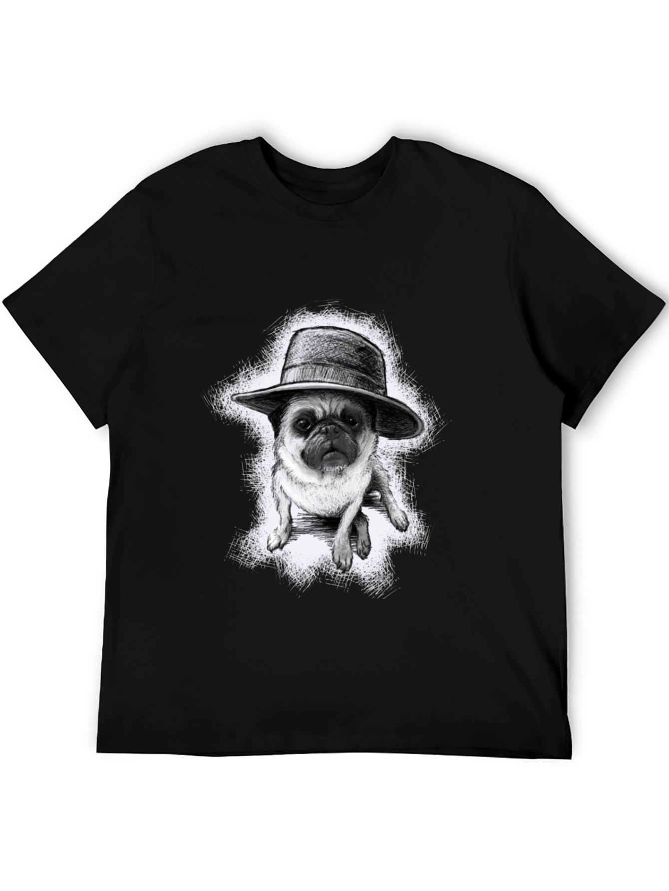 Black Pug in a Hat Graphic Tee - Trendy Black T-Shirt view 5