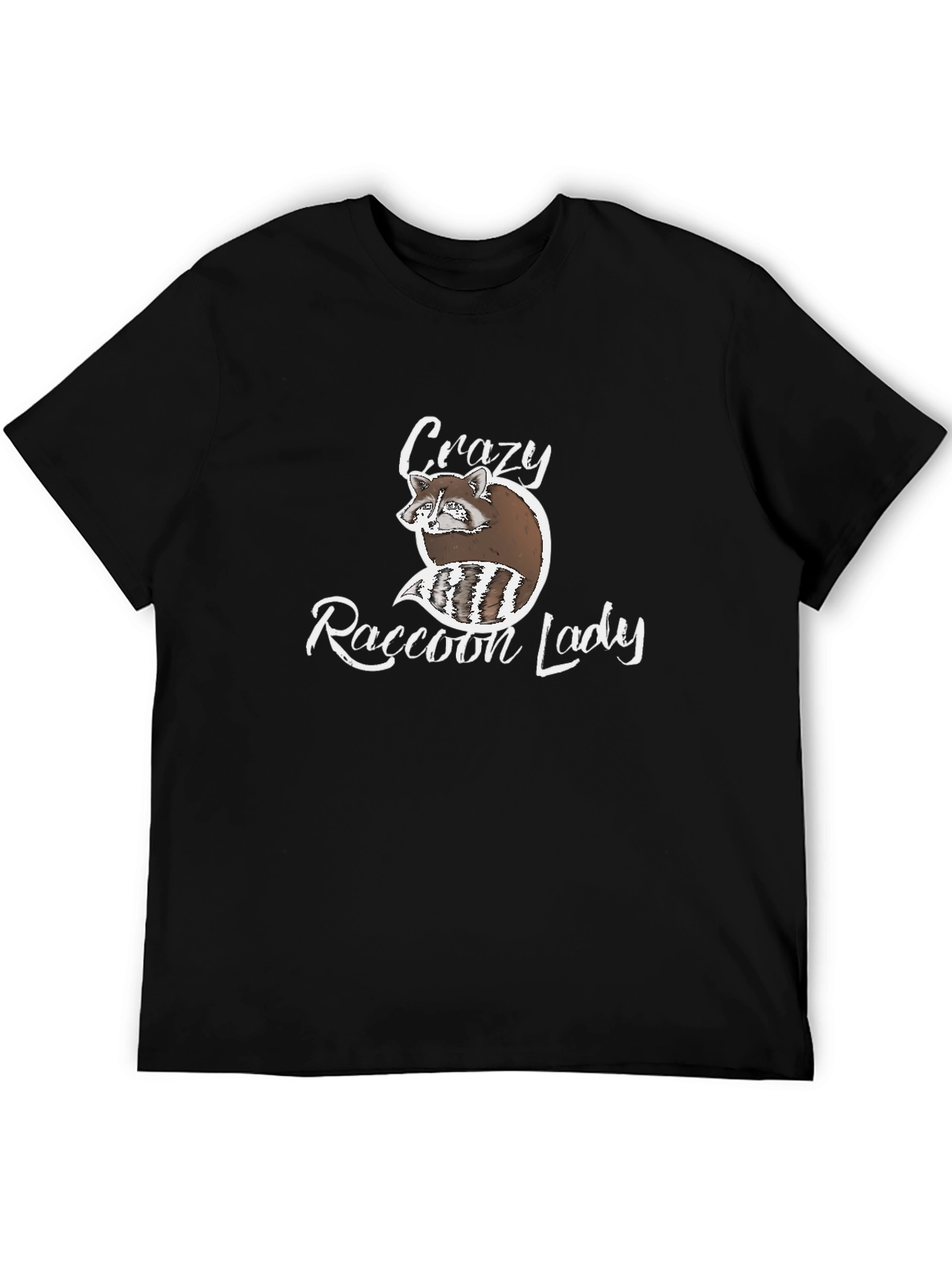 Black Crazy Raccoon Lady Graphic T-Shirt view 5